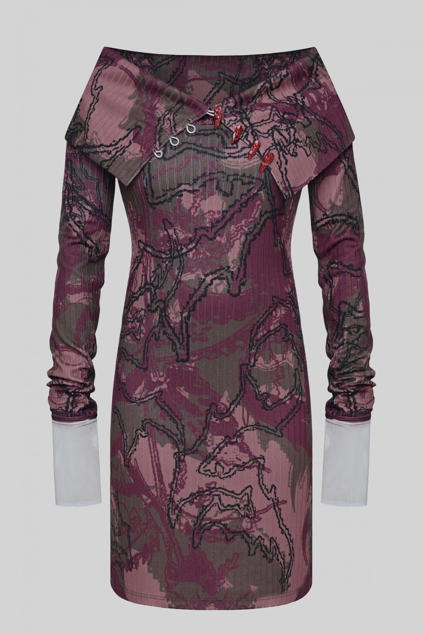 Symbolic camo nail button mini dress