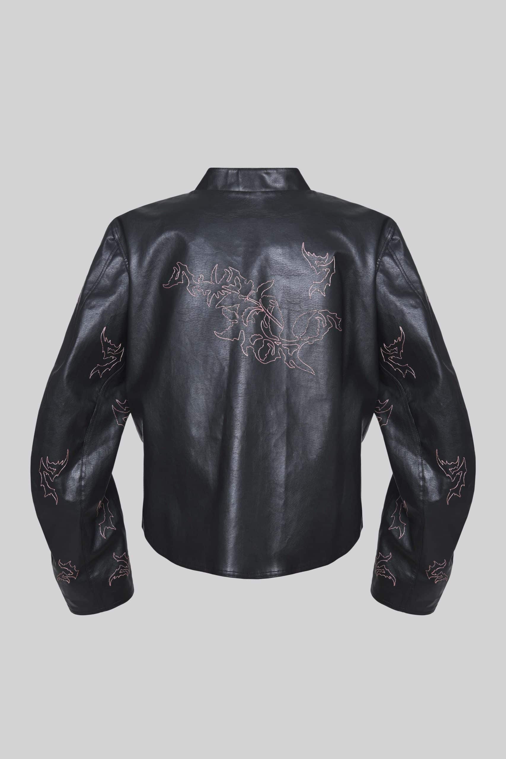 Black embroidered  biker jacket