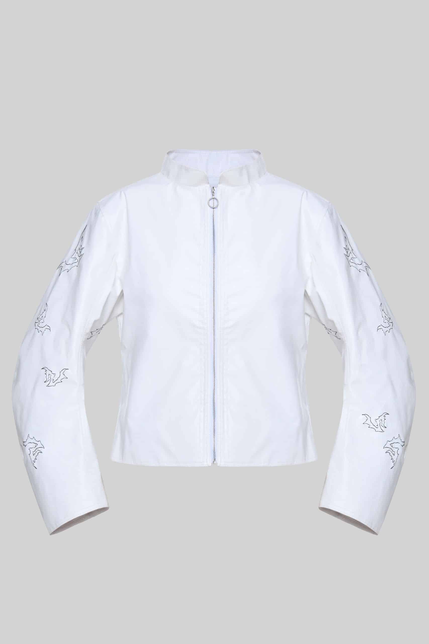 White embroidered biker jacket