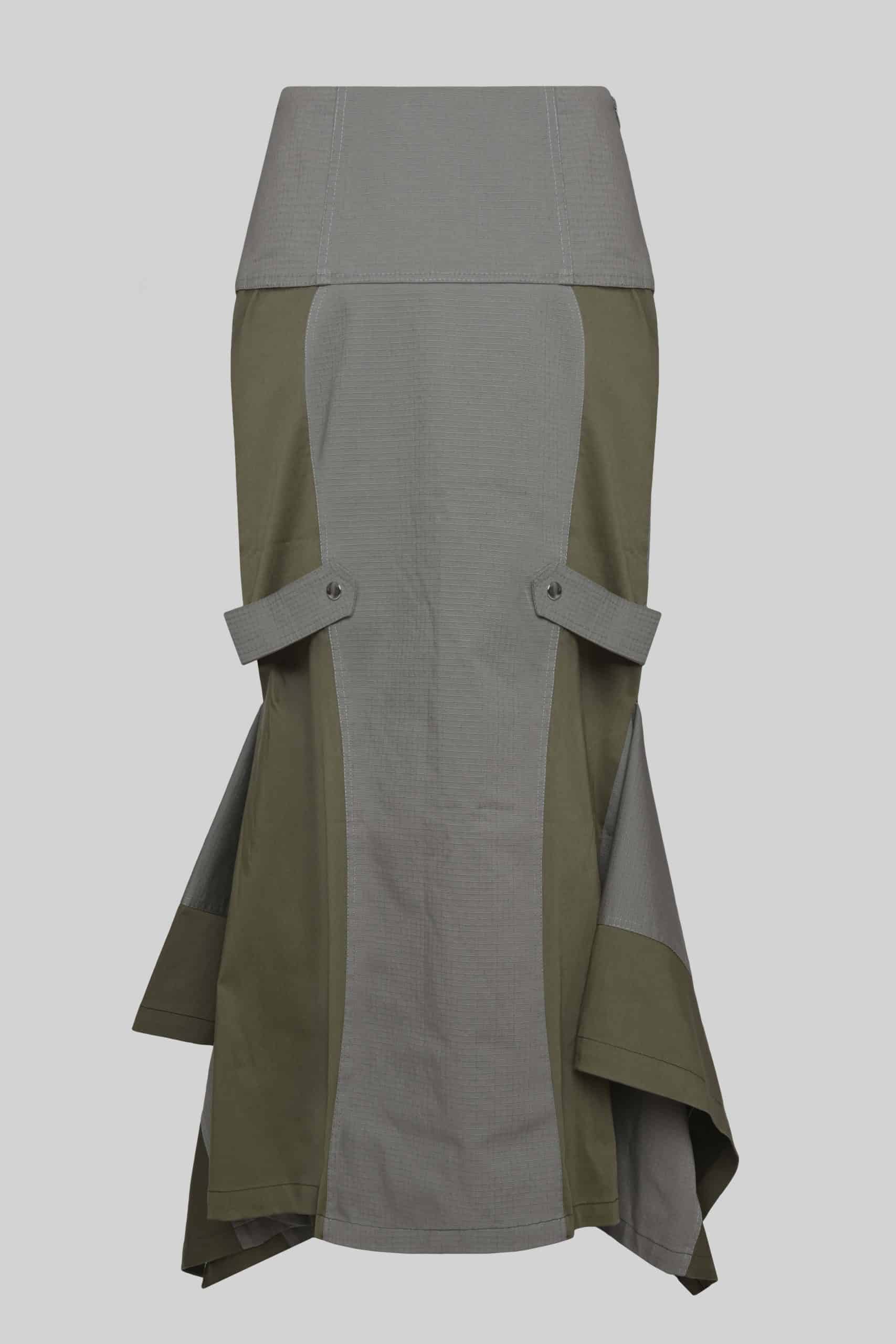 Khaki and grey paneled cargo skirt