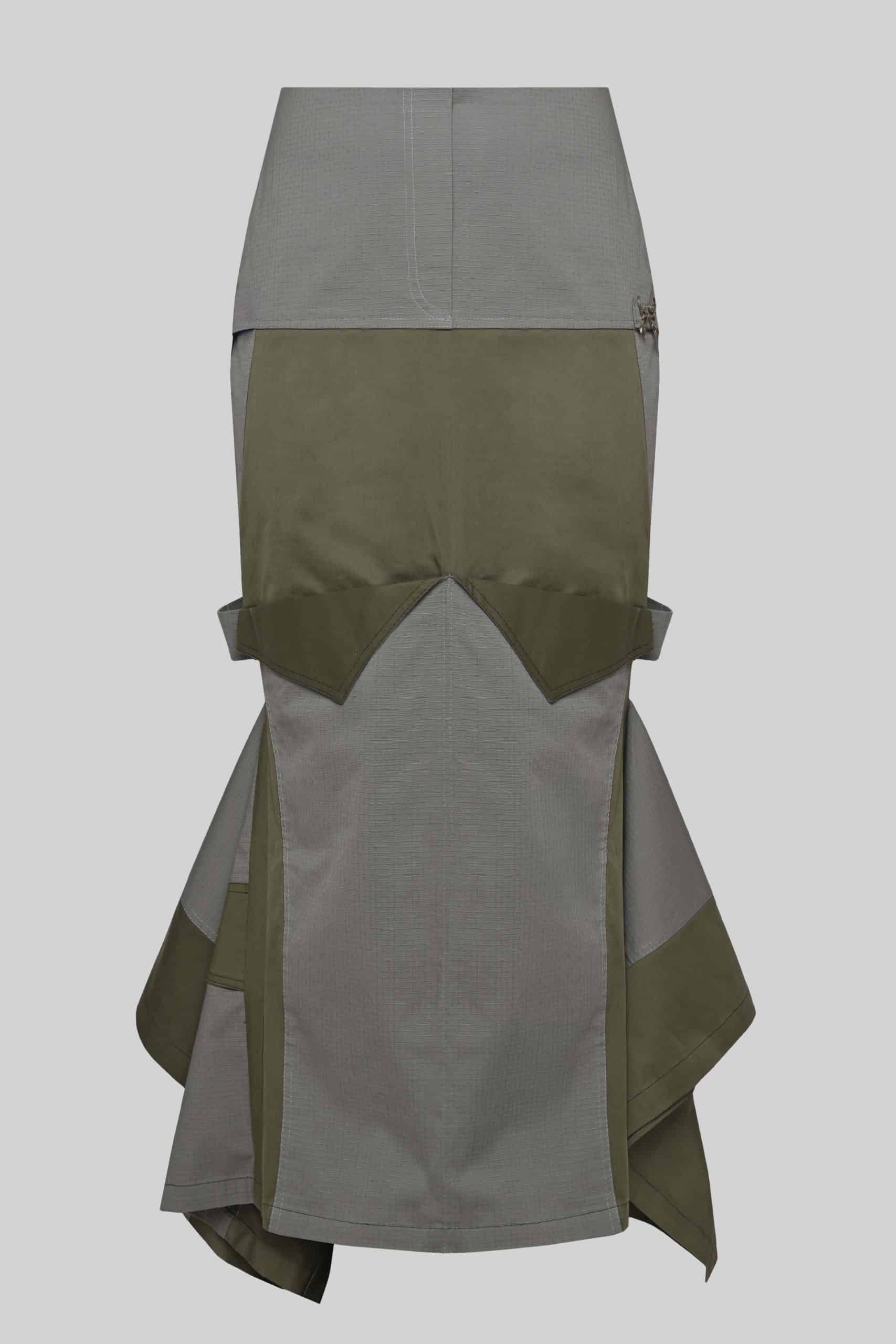 Khaki and grey paneled cargo skirt