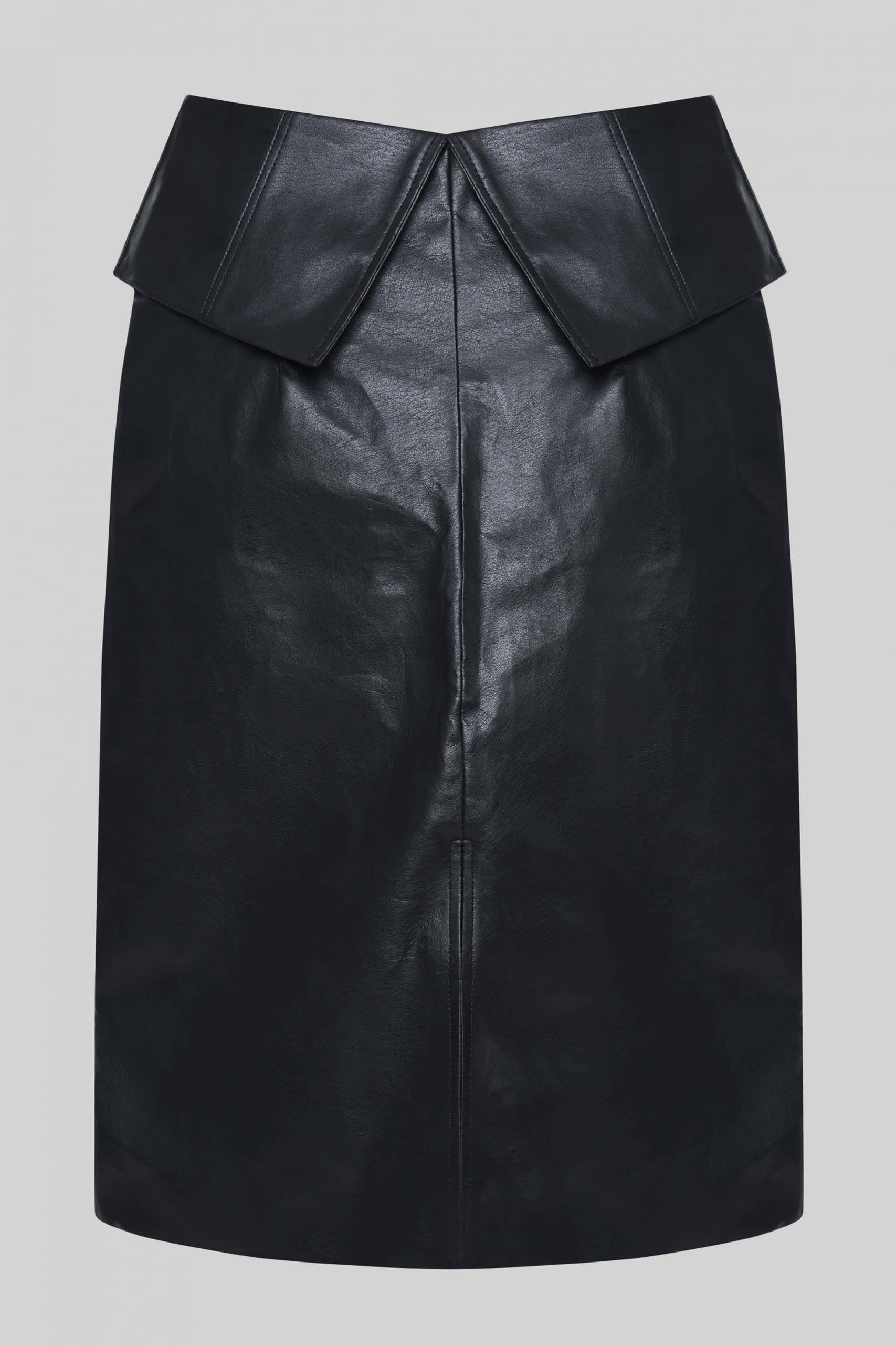 Black faux leather skirt with nail button detailing