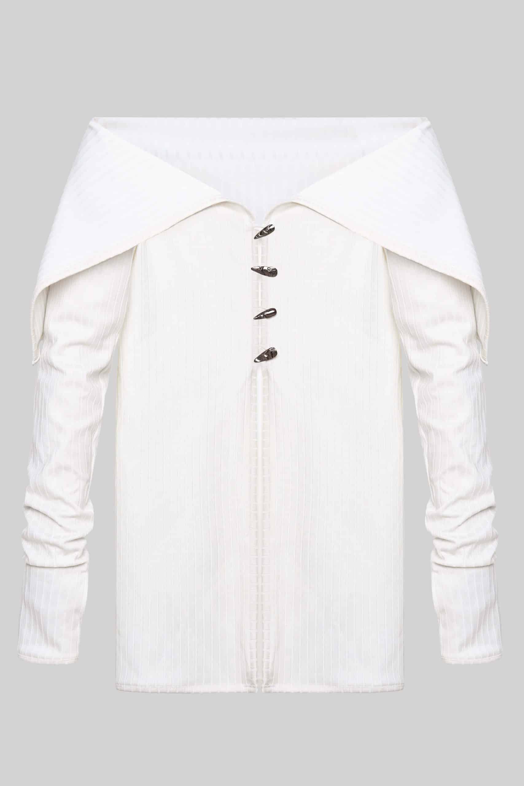 White knit nail-buttoned cardigan