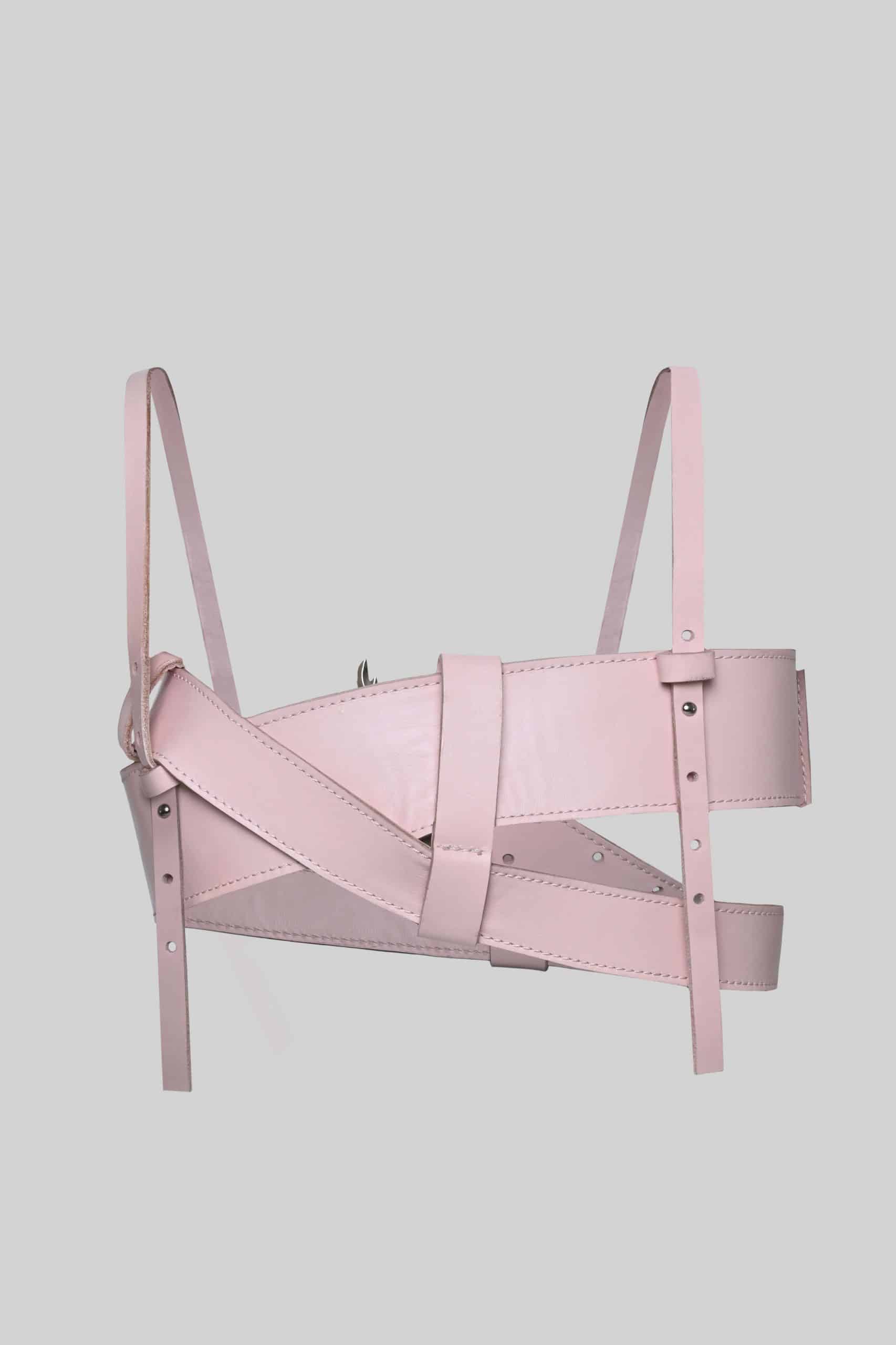Pink leather belted corset top