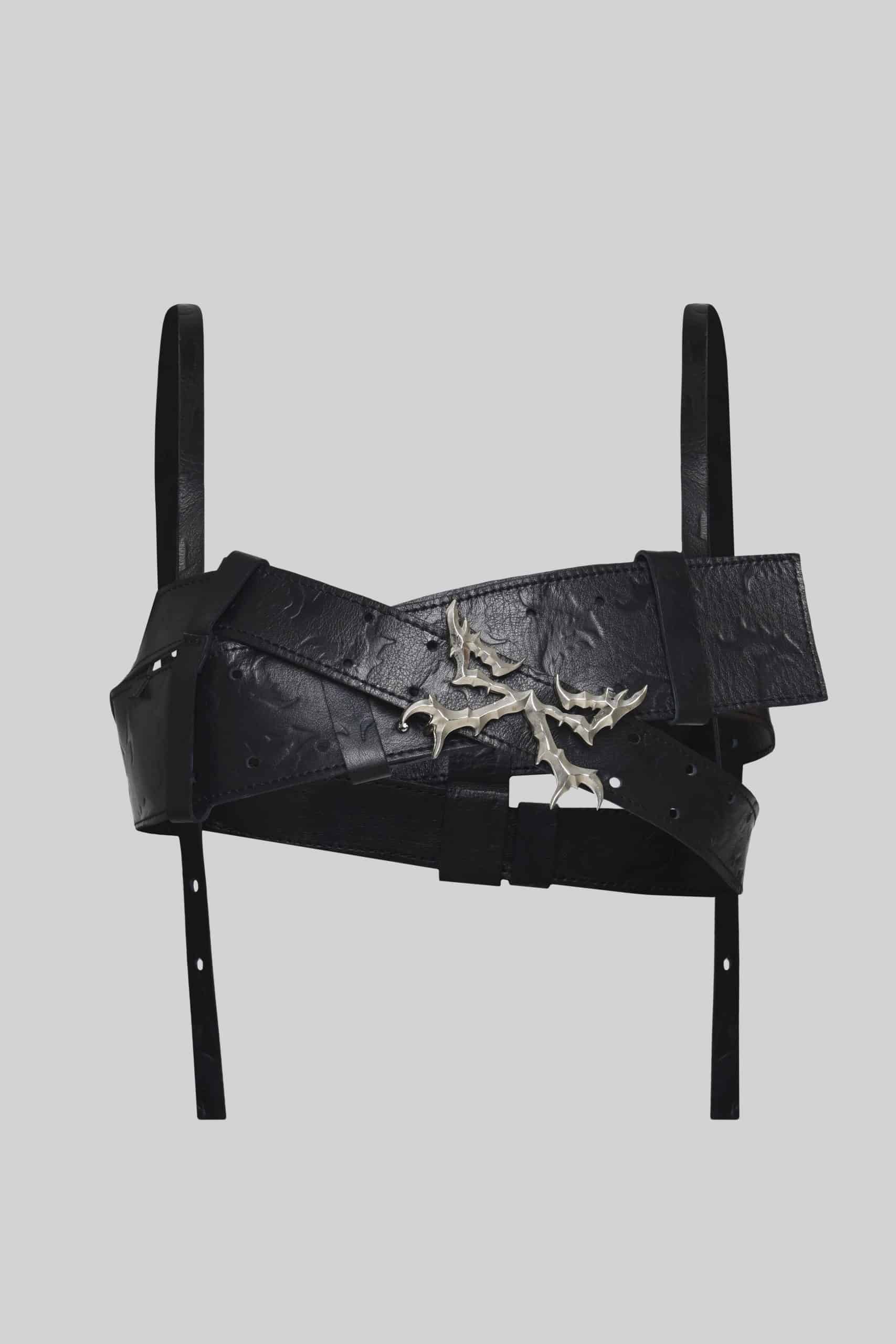 Black leather belted corset top