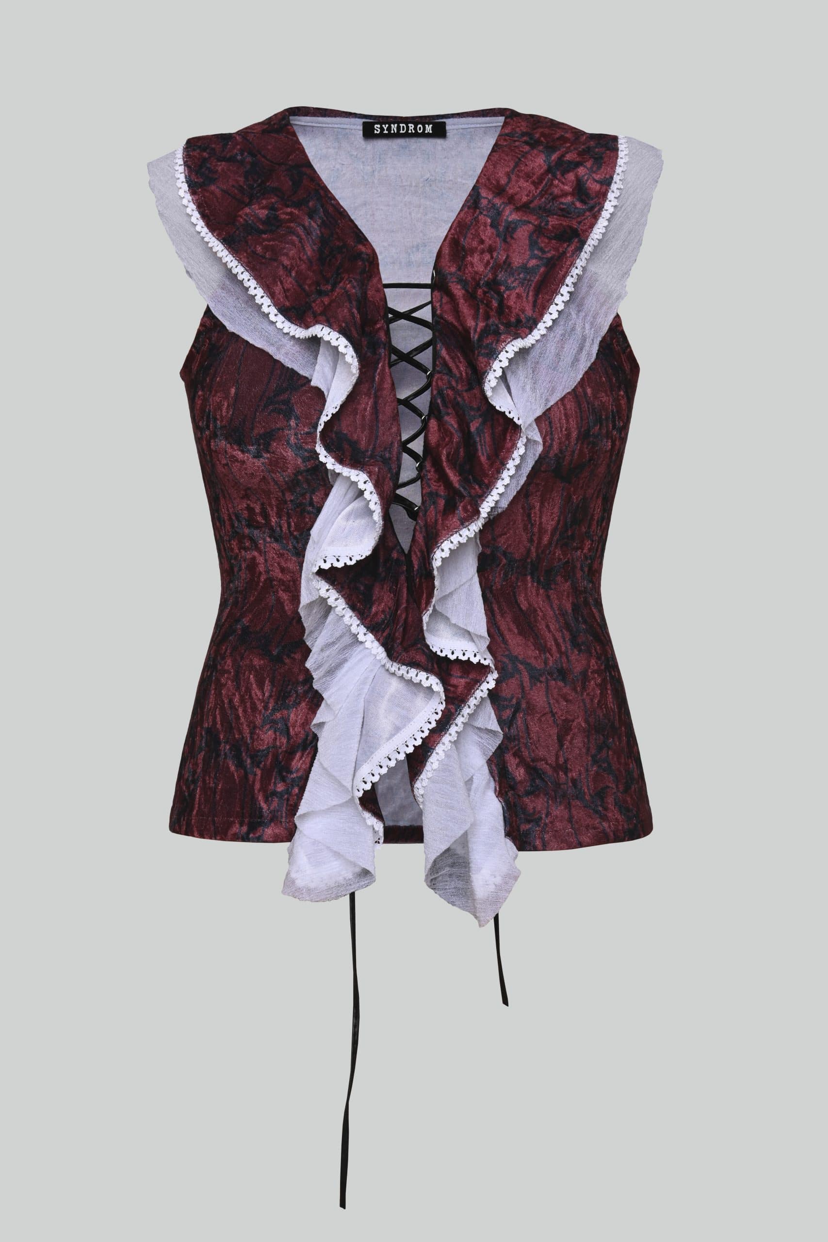 Lace up red blouse
