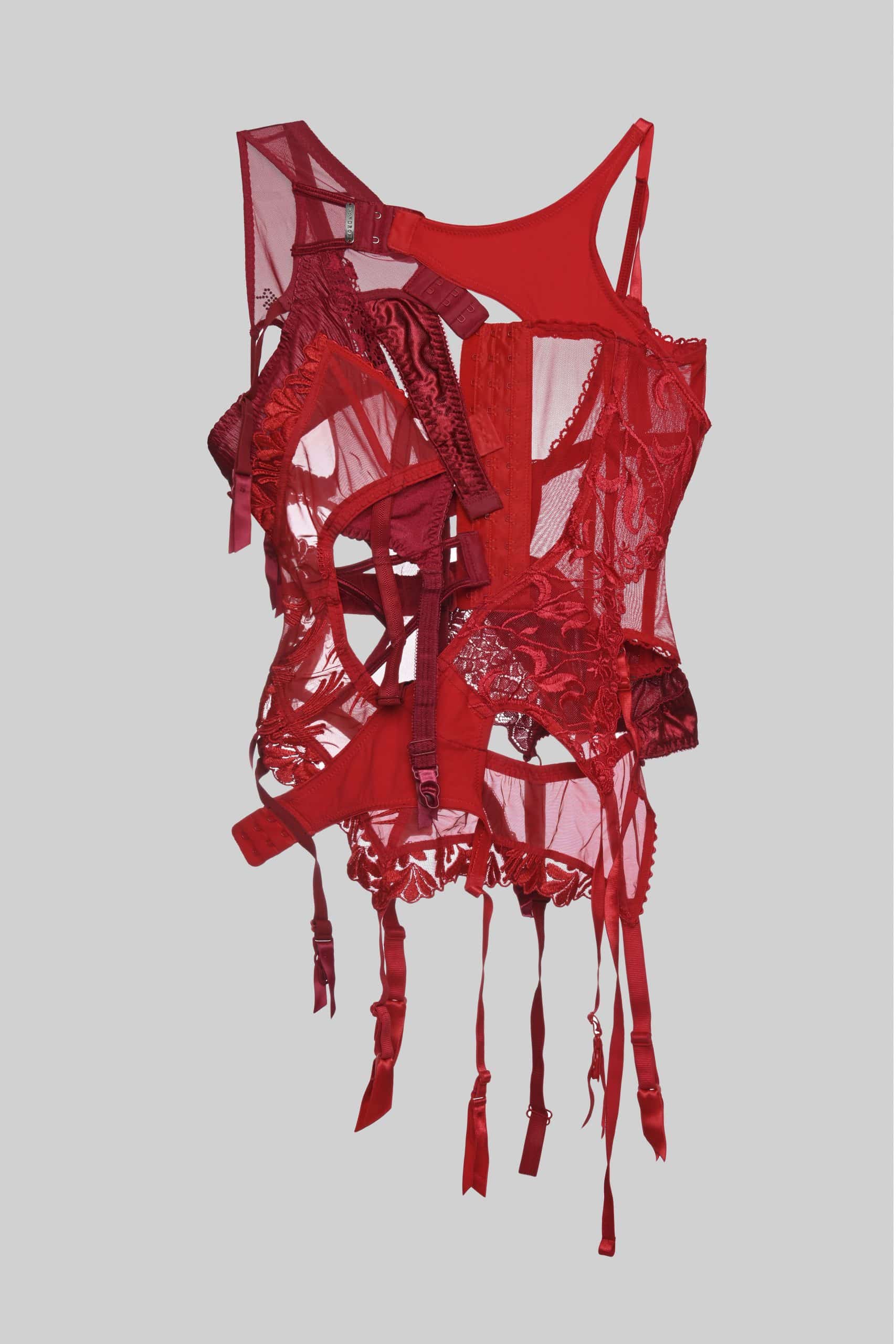 Deconstructed red bra top