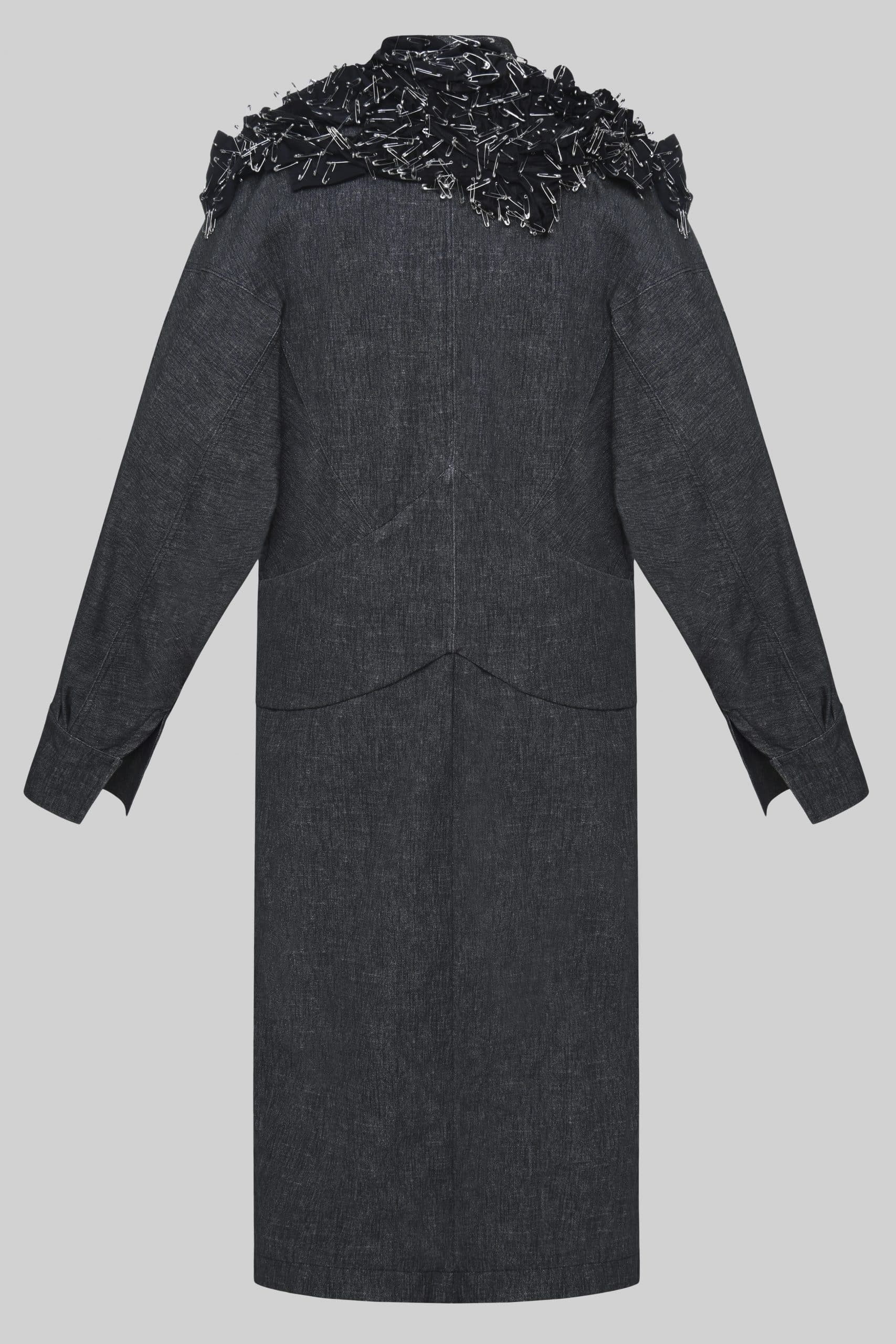 Pin collar denim trench coat