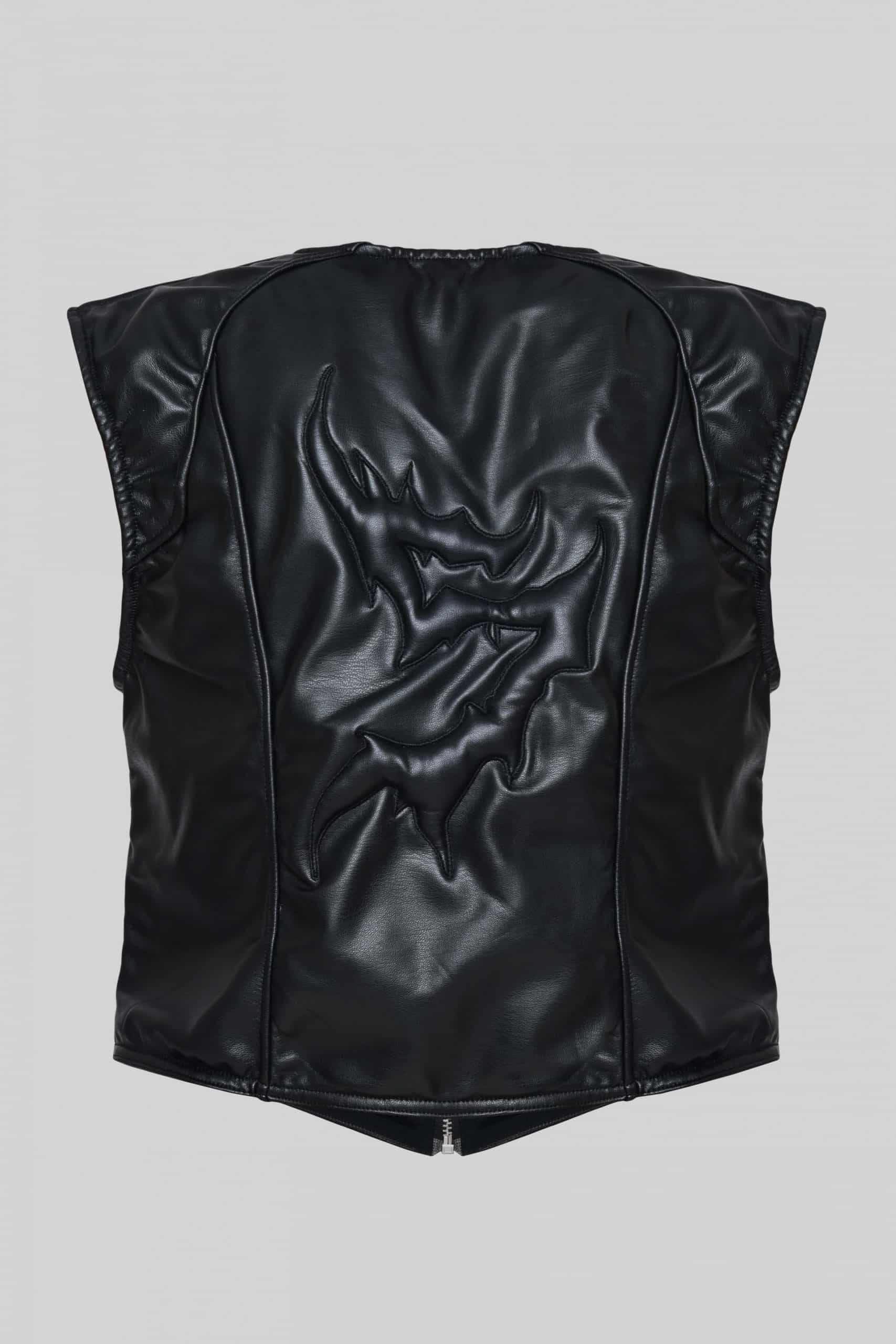 Black vegan leather vest blouse