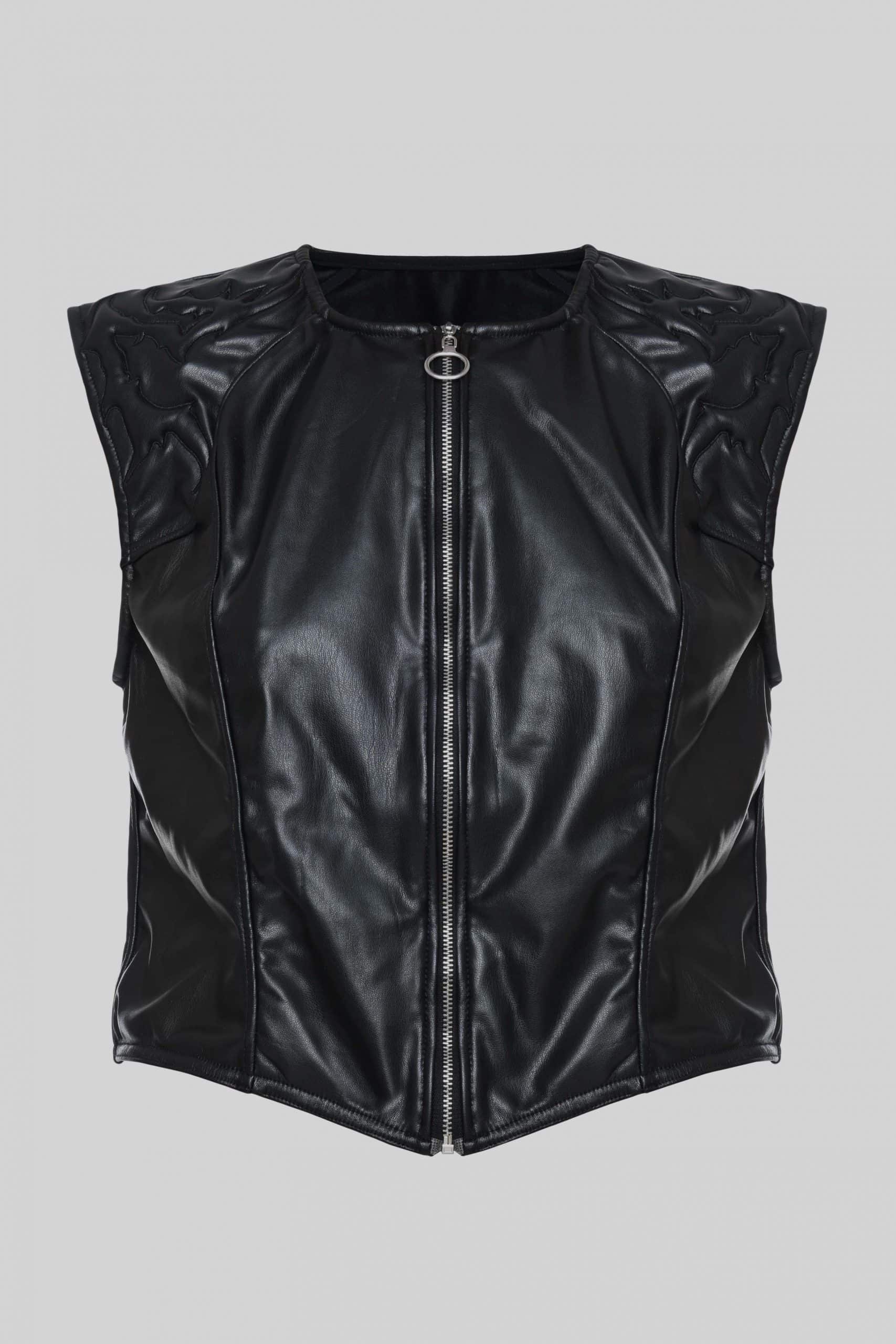 Black vegan leather vest blouse