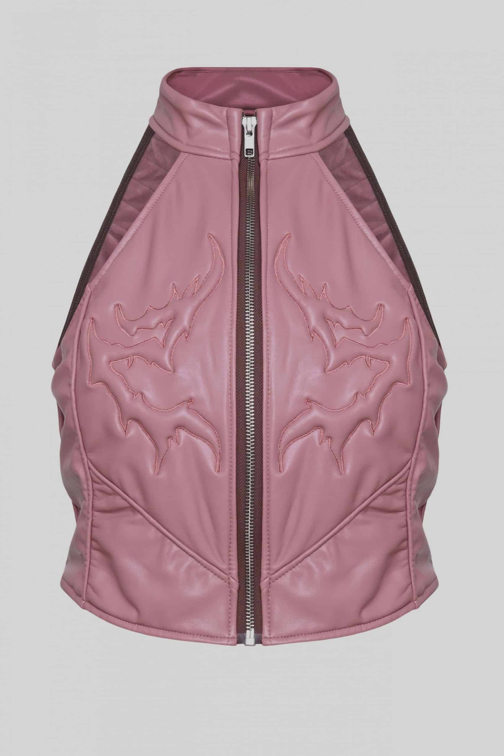 Pink leather halter vest