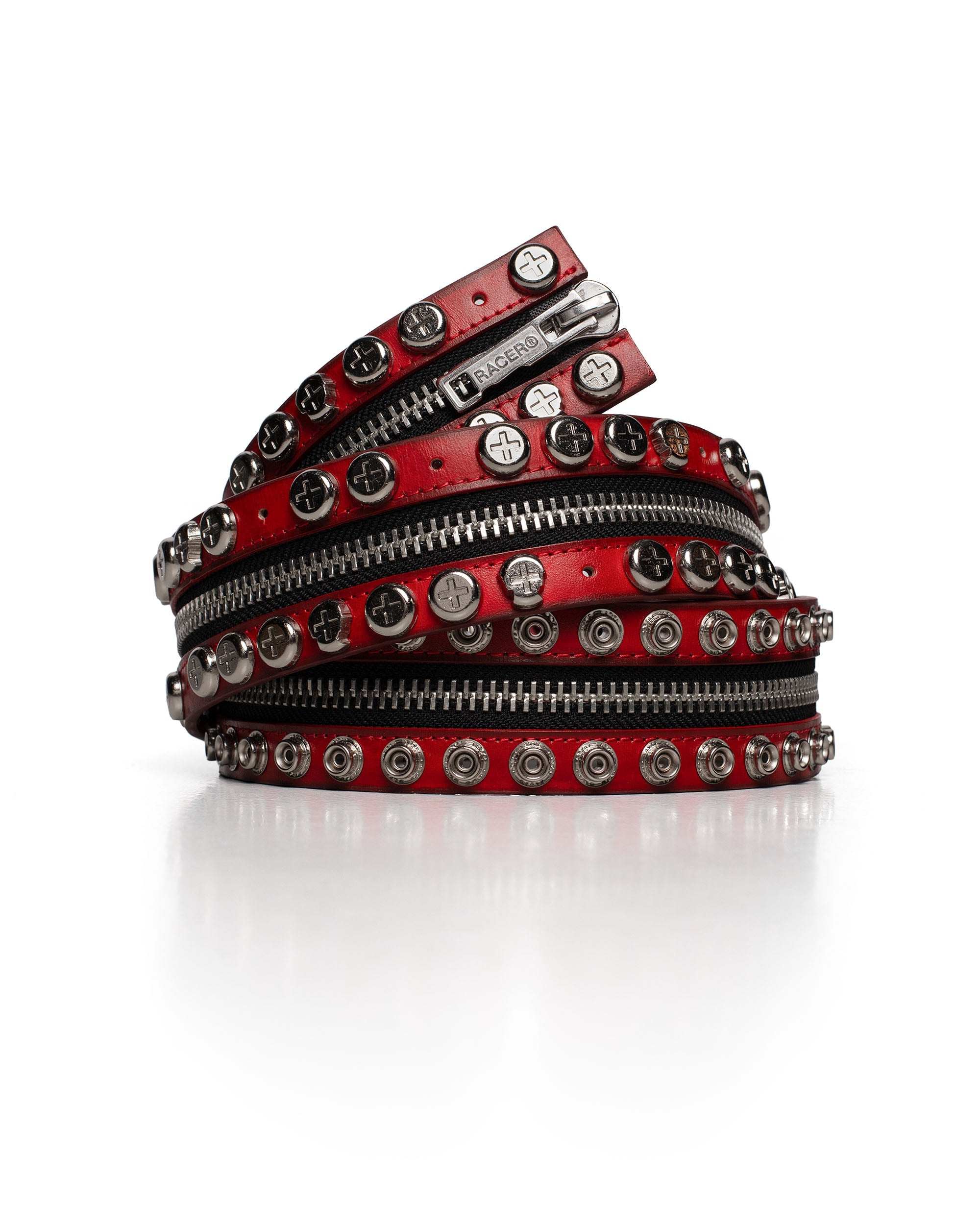 Red split button belt