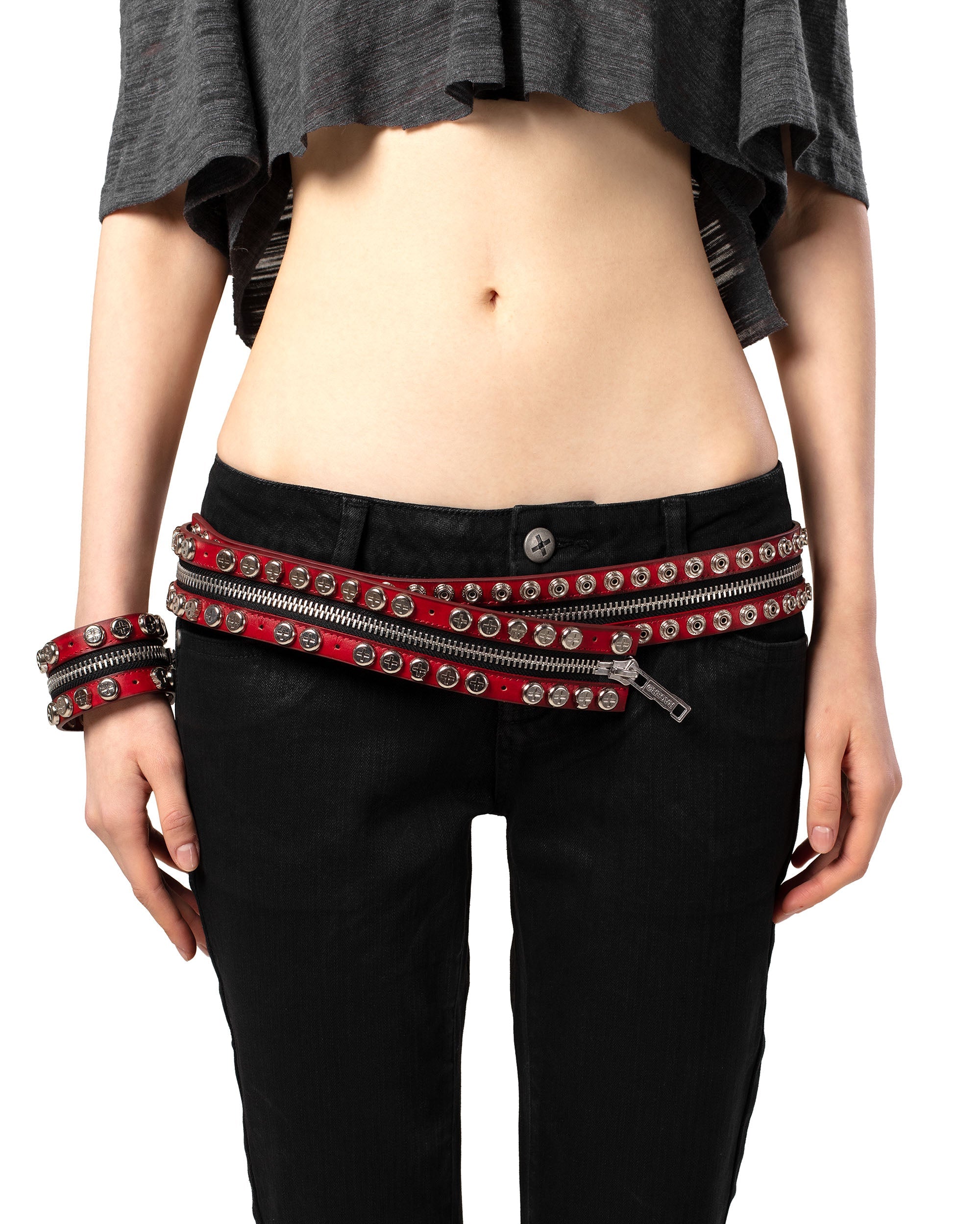 Red split button belt