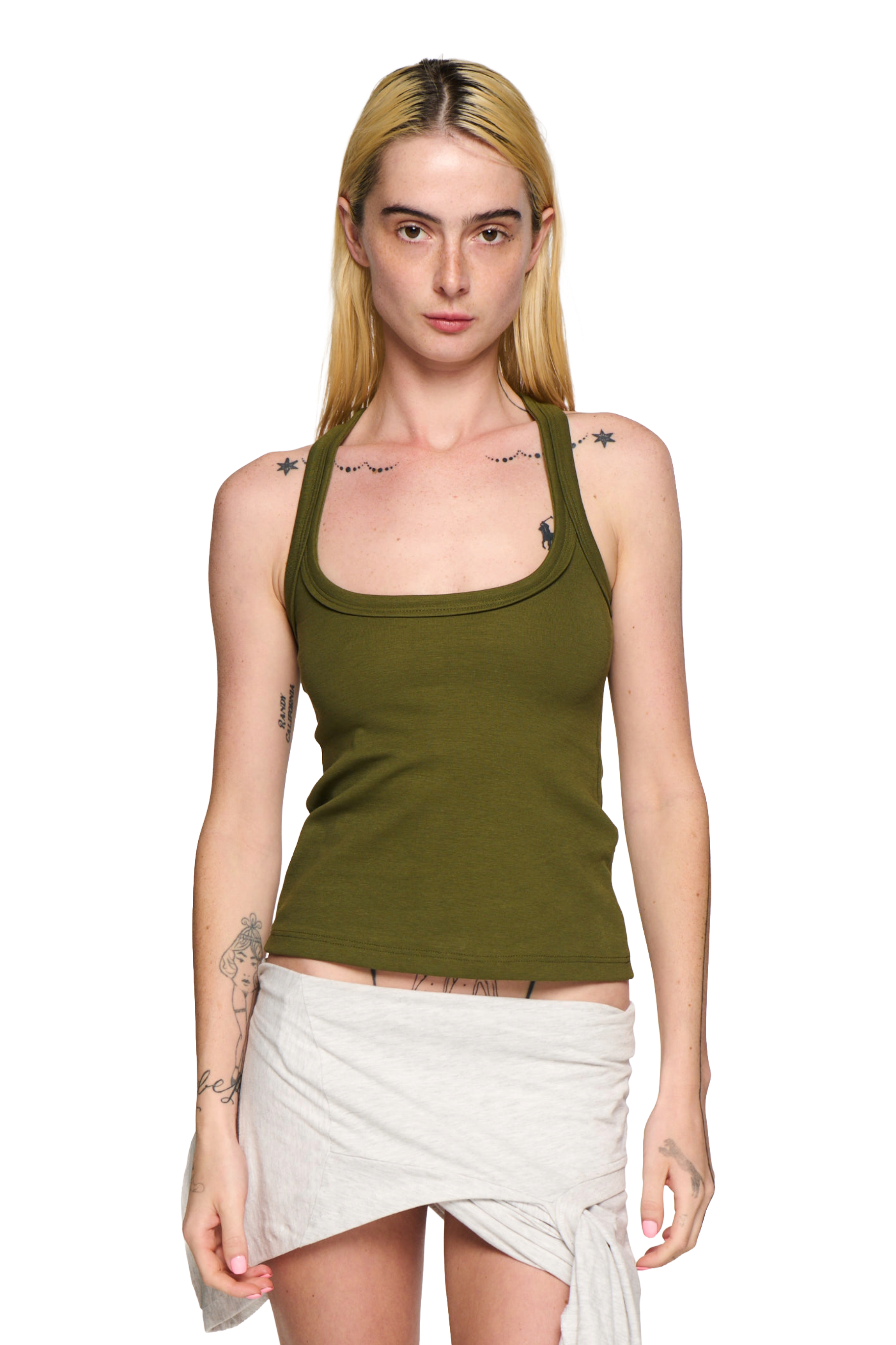 Scoop neck tank - khaki