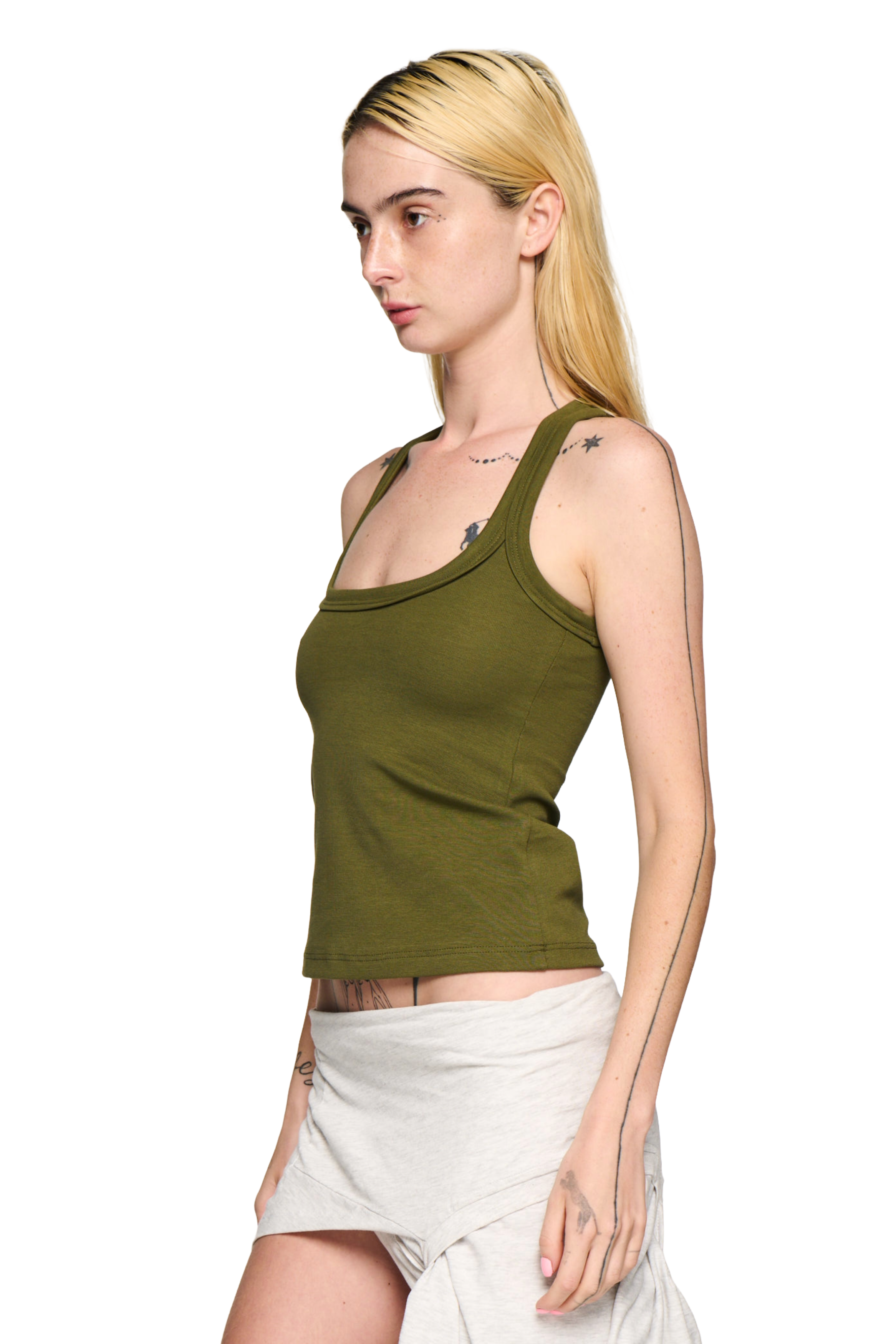 Scoop neck tank - khaki