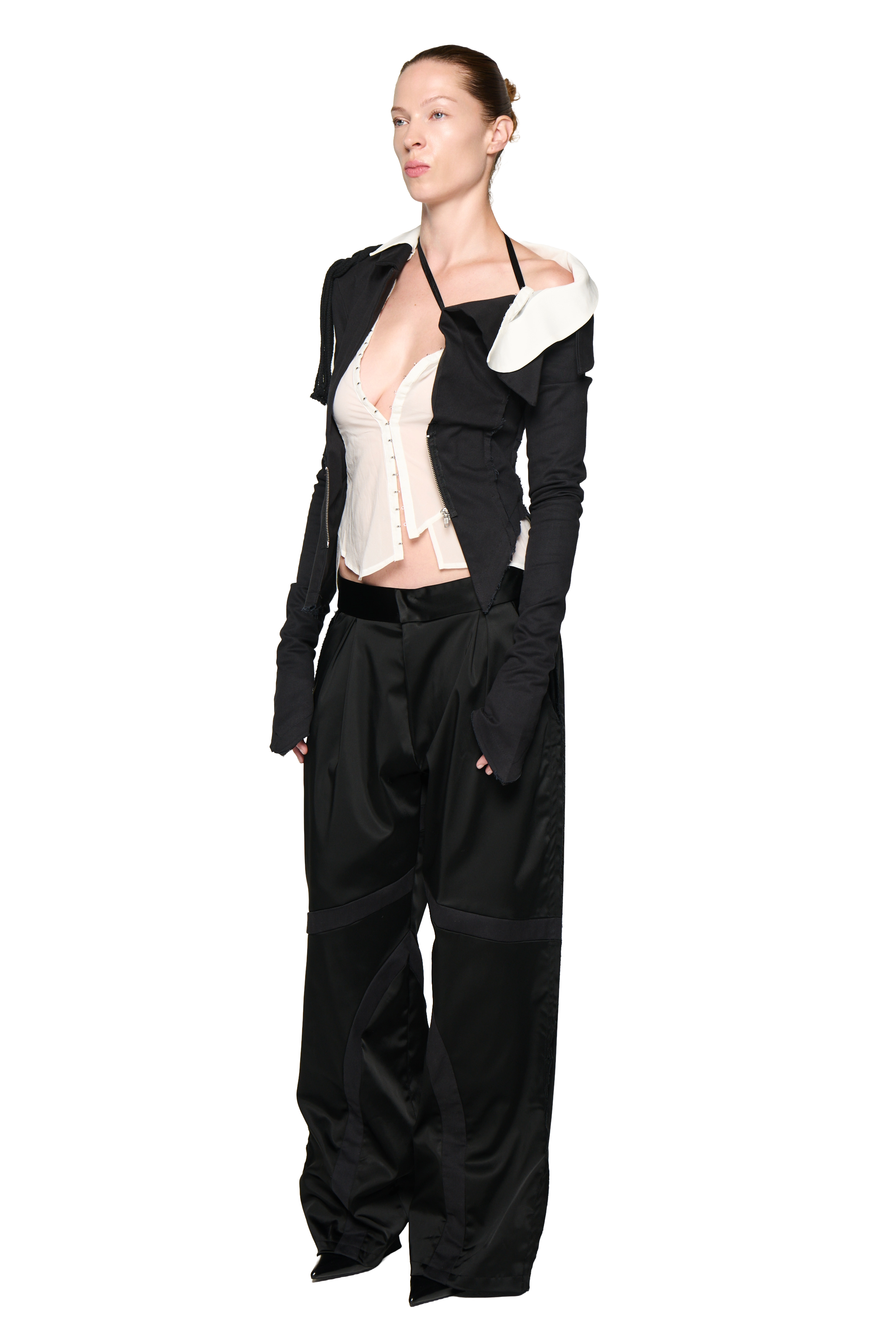 Satin swirl pant - black