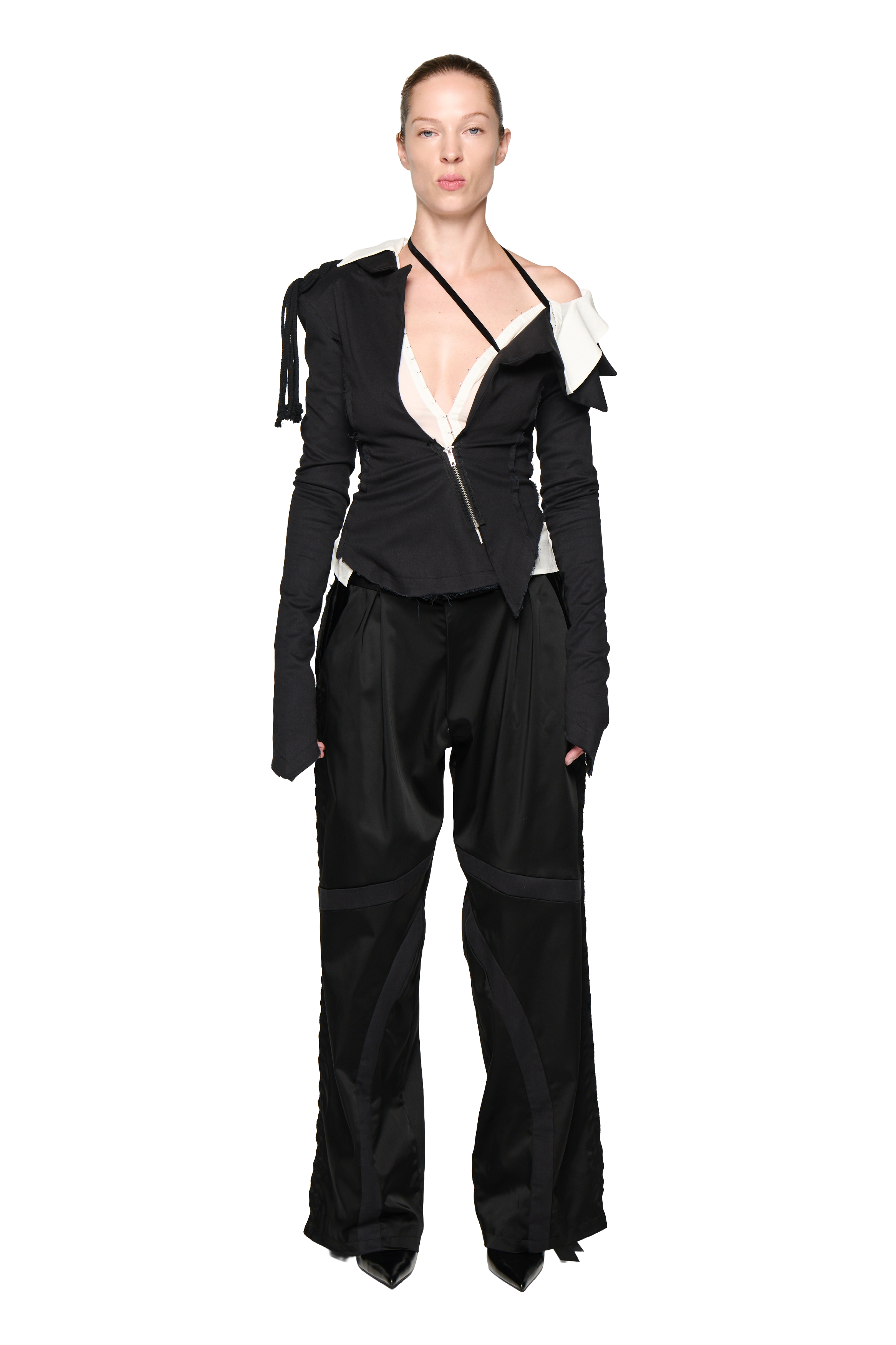Satin swirl pant - black