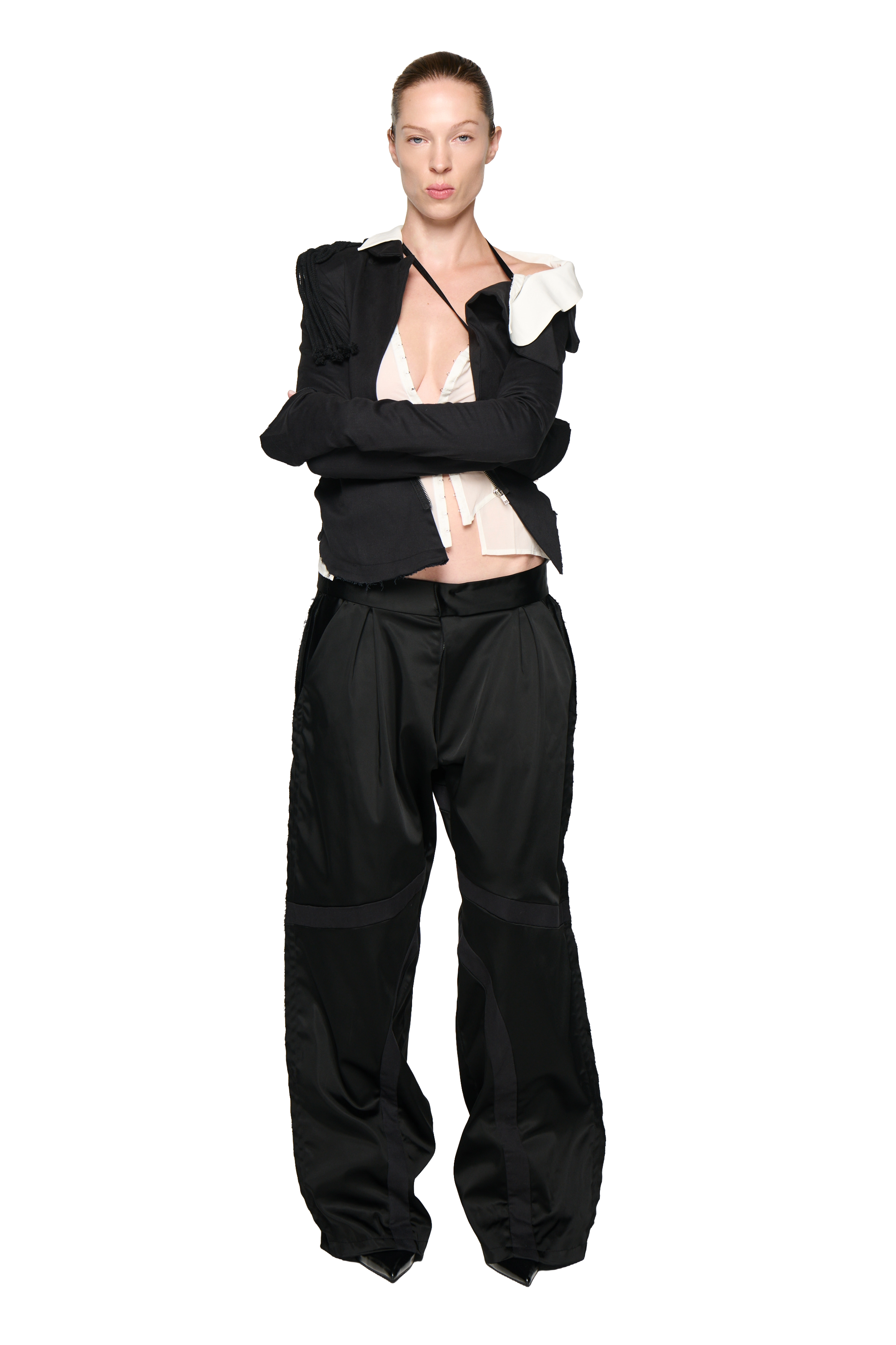 Satin swirl pant - black