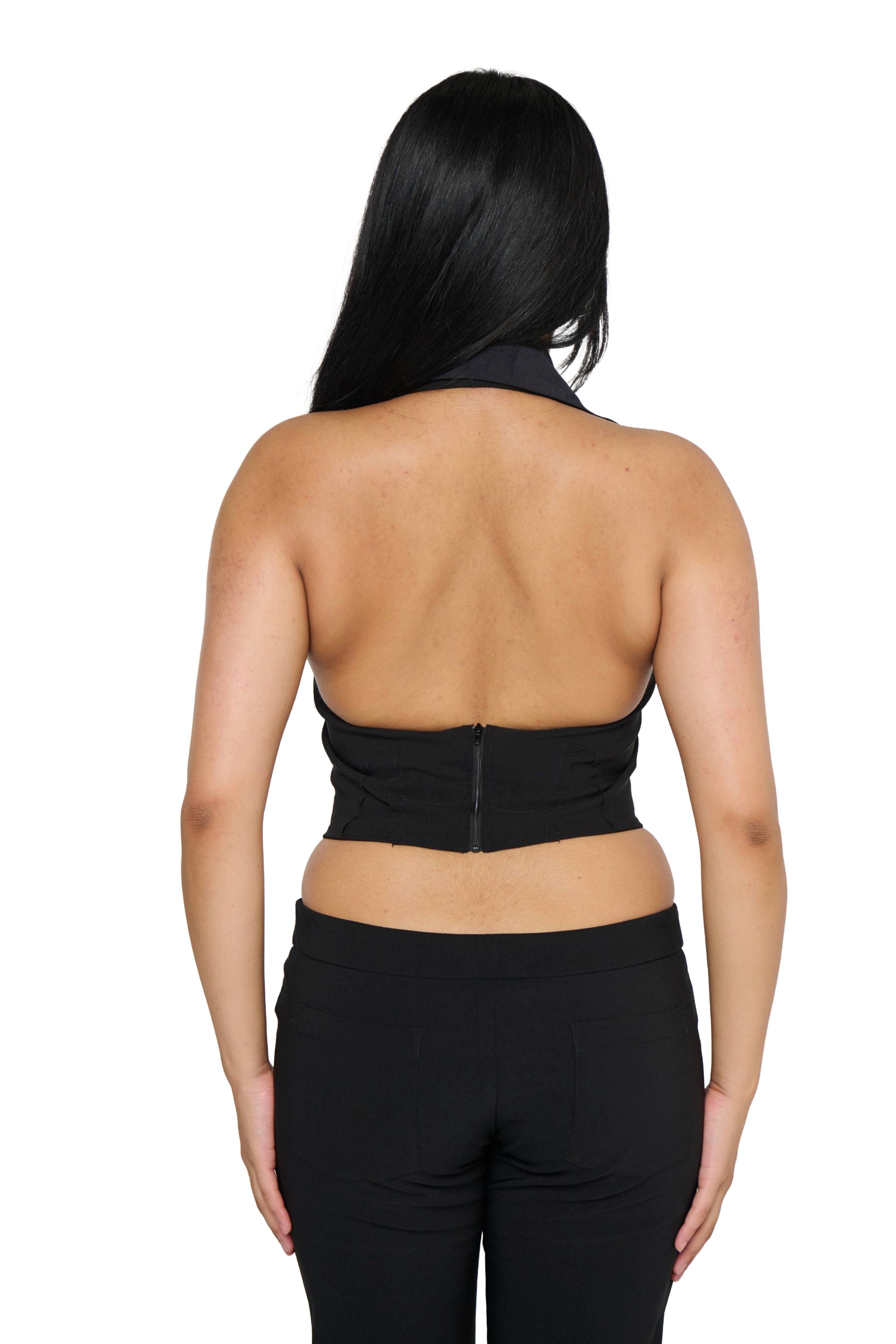Tuxedo halter vest - black