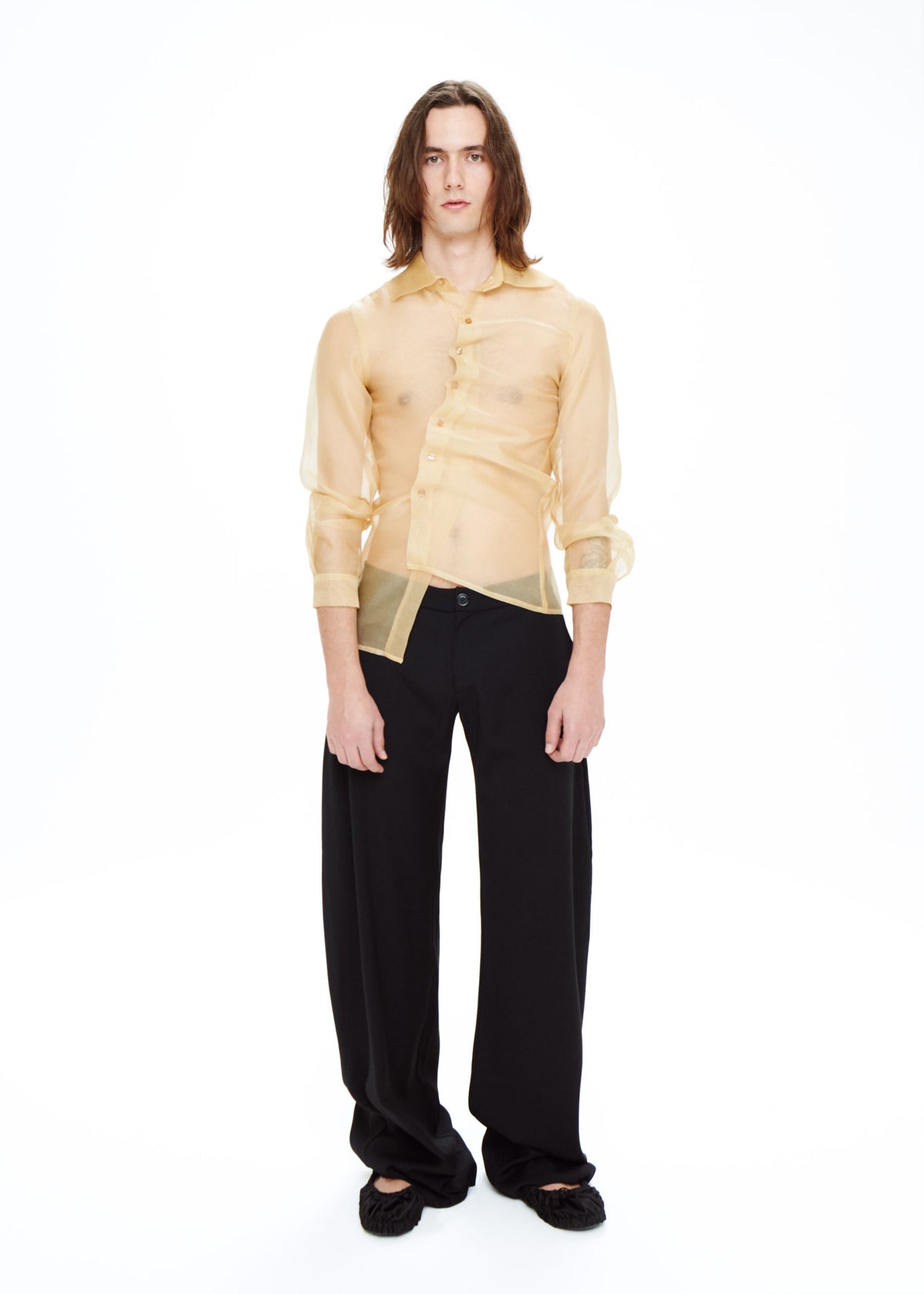Camisa asimétrica organza beige