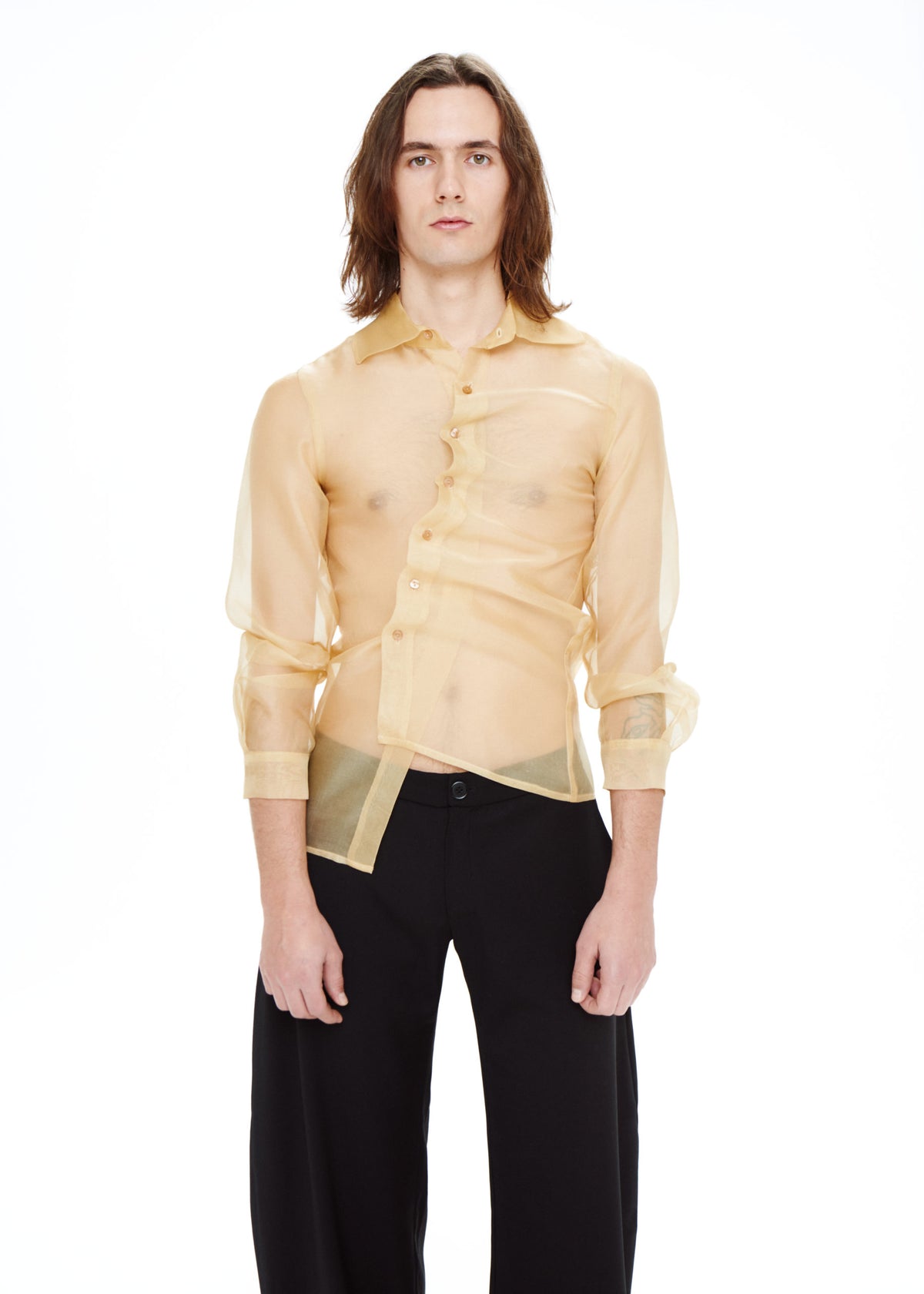 Camisa asimétrica organza beige