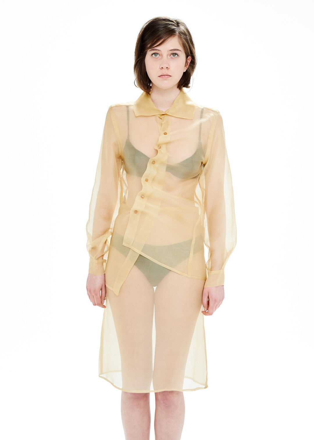 Camisa asimétrica organza beige