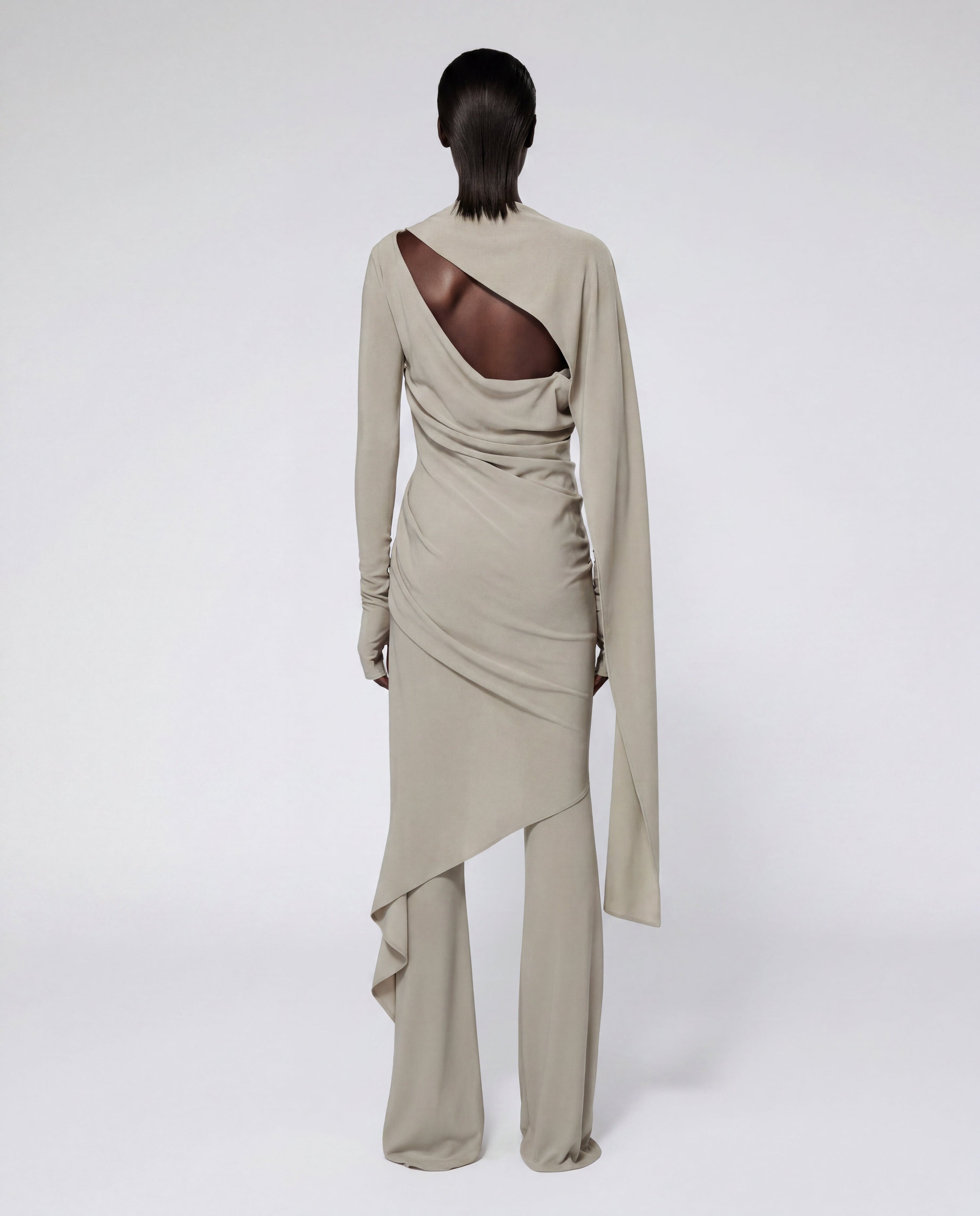 Slashed draped jumpsuit grey