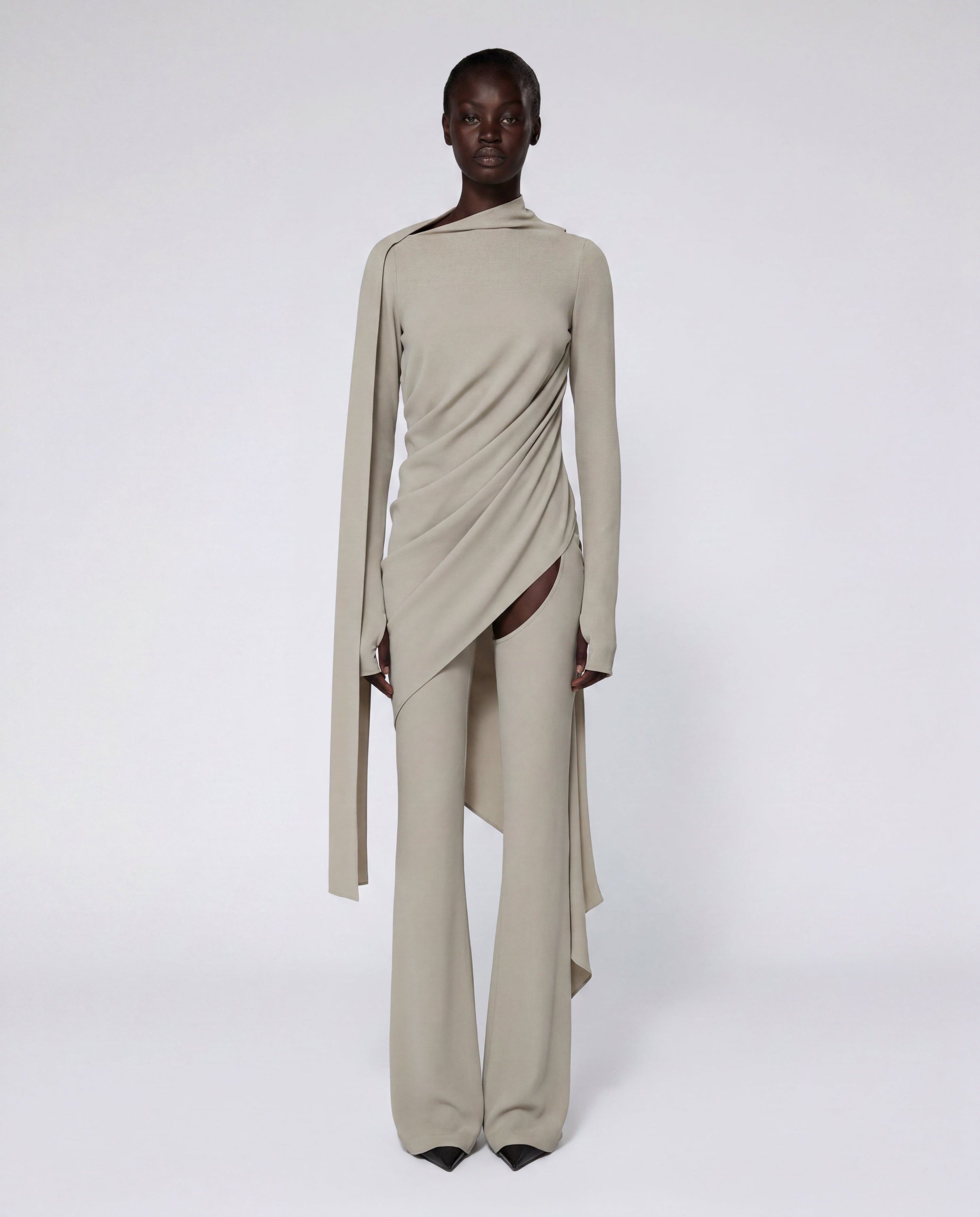 Slashed draped jumpsuit grey