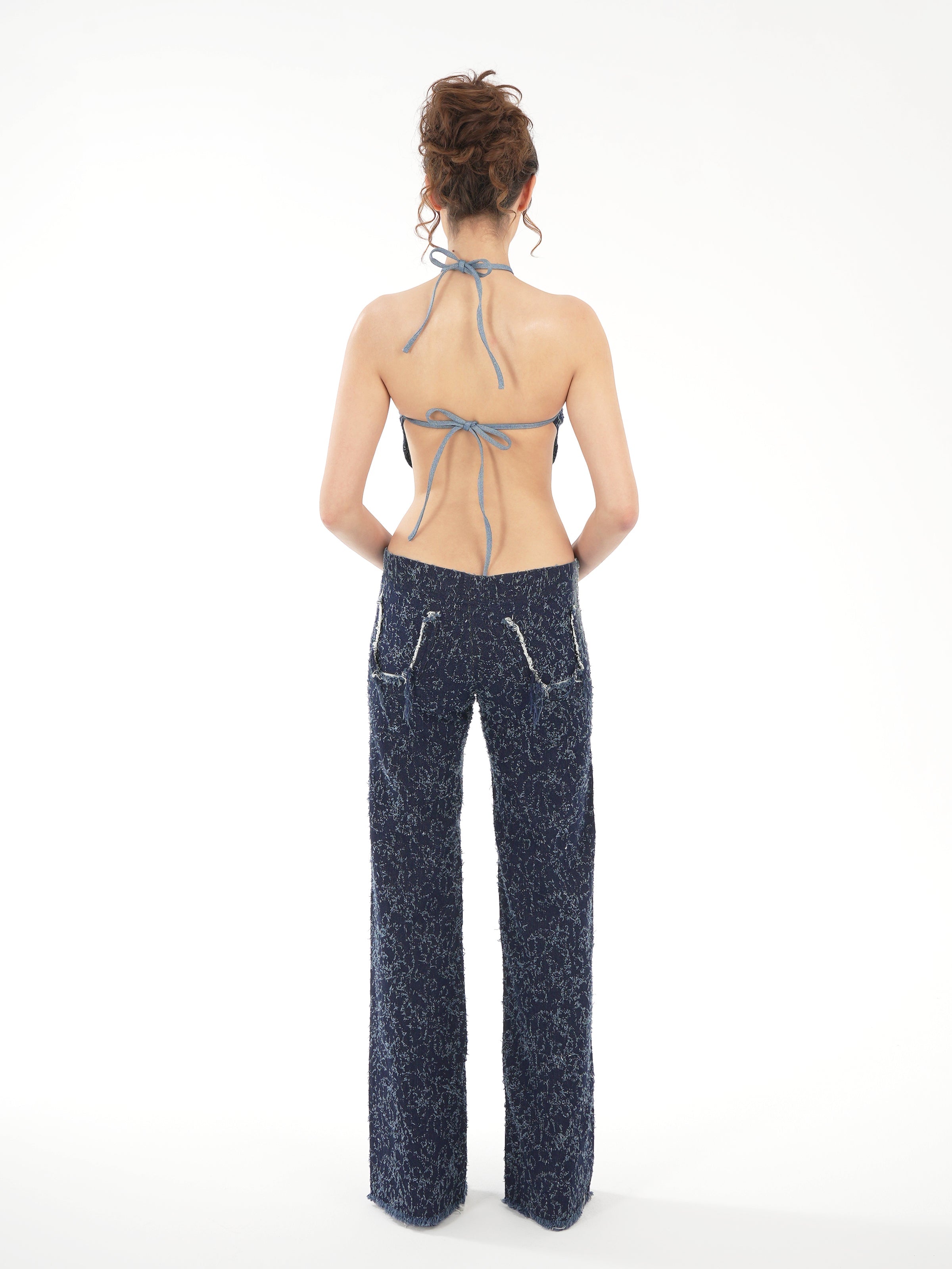 Frayed denim jeans
