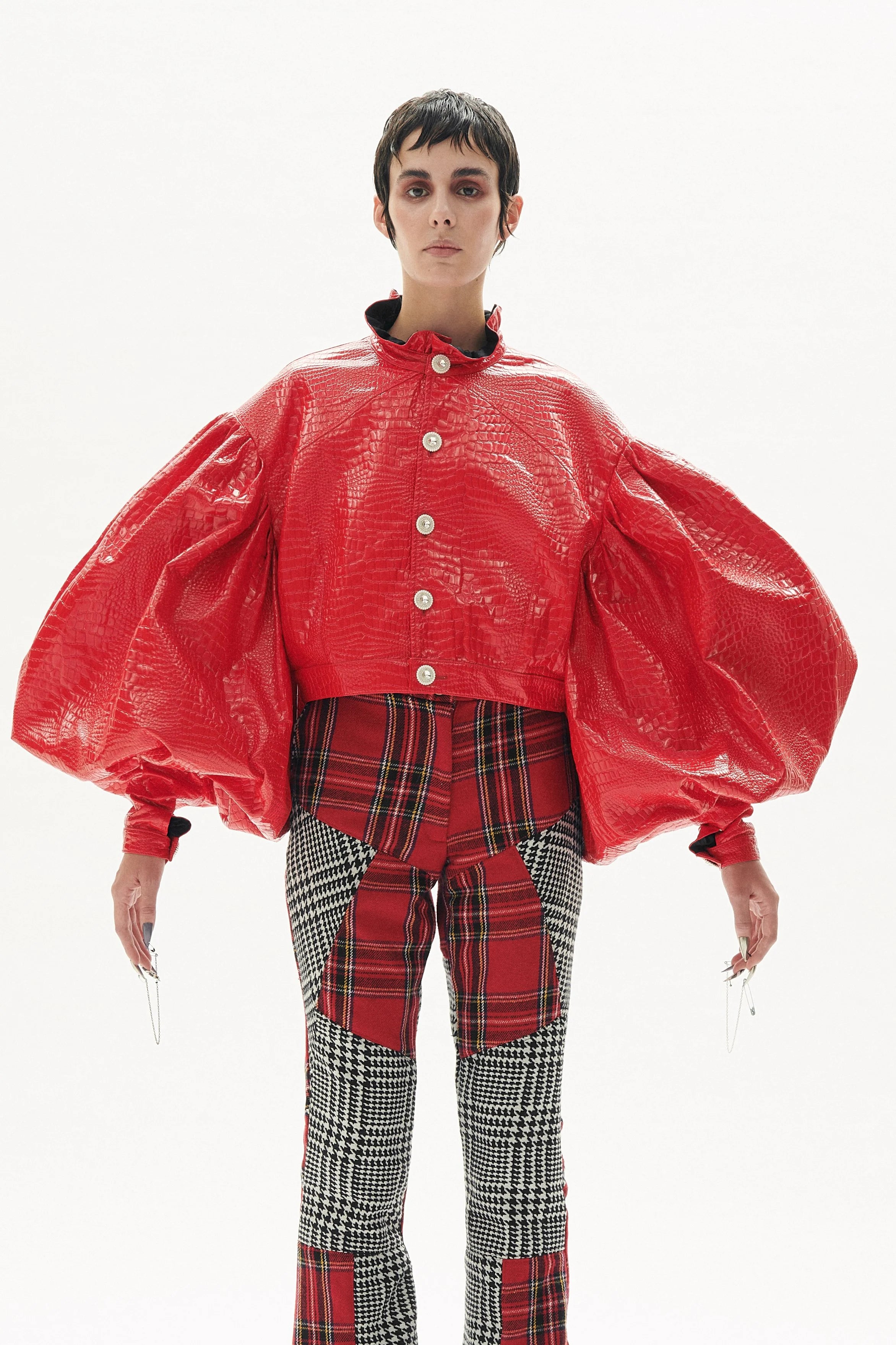 Veste manches ballon rouge