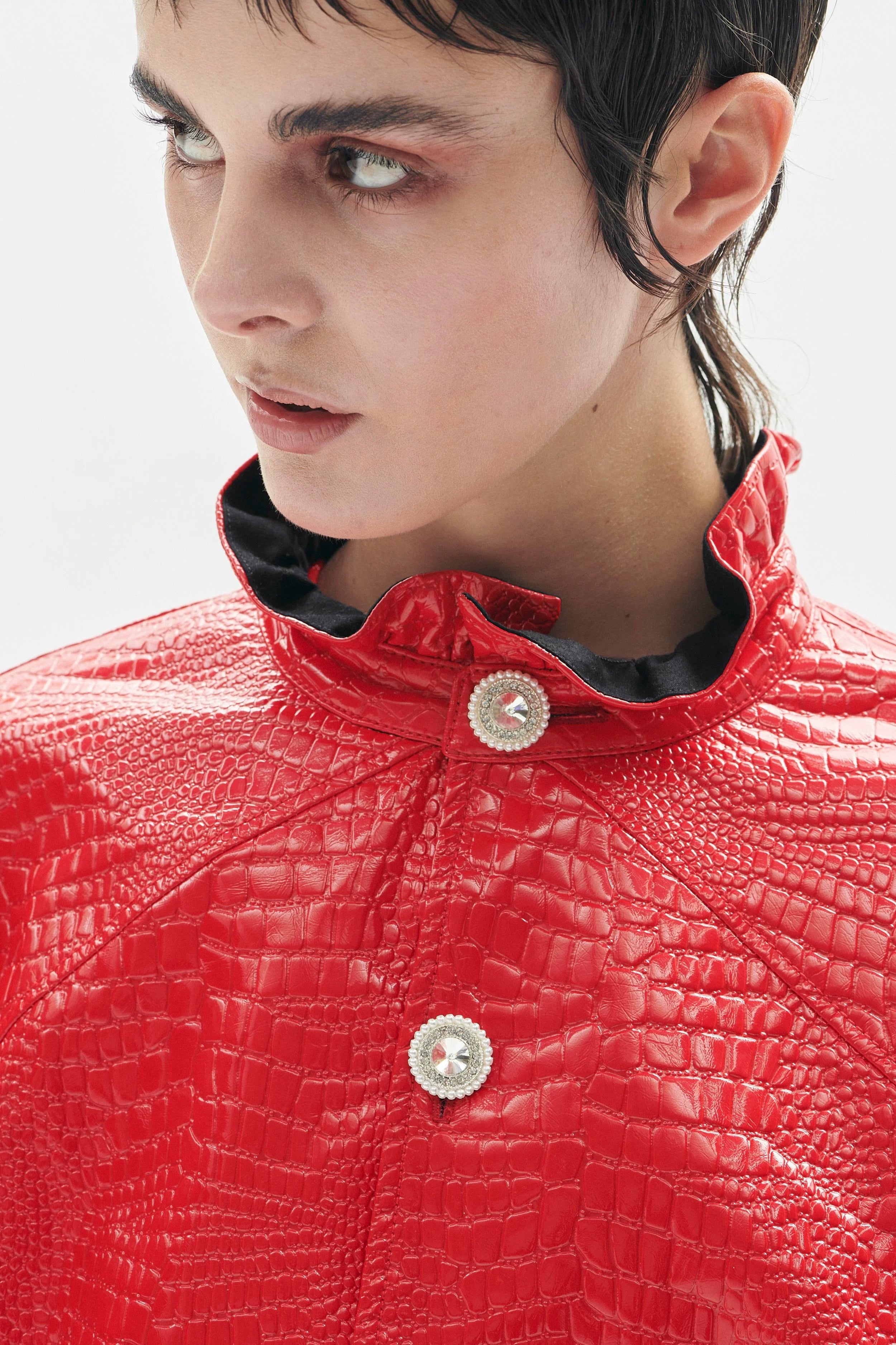 Veste manches ballon rouge