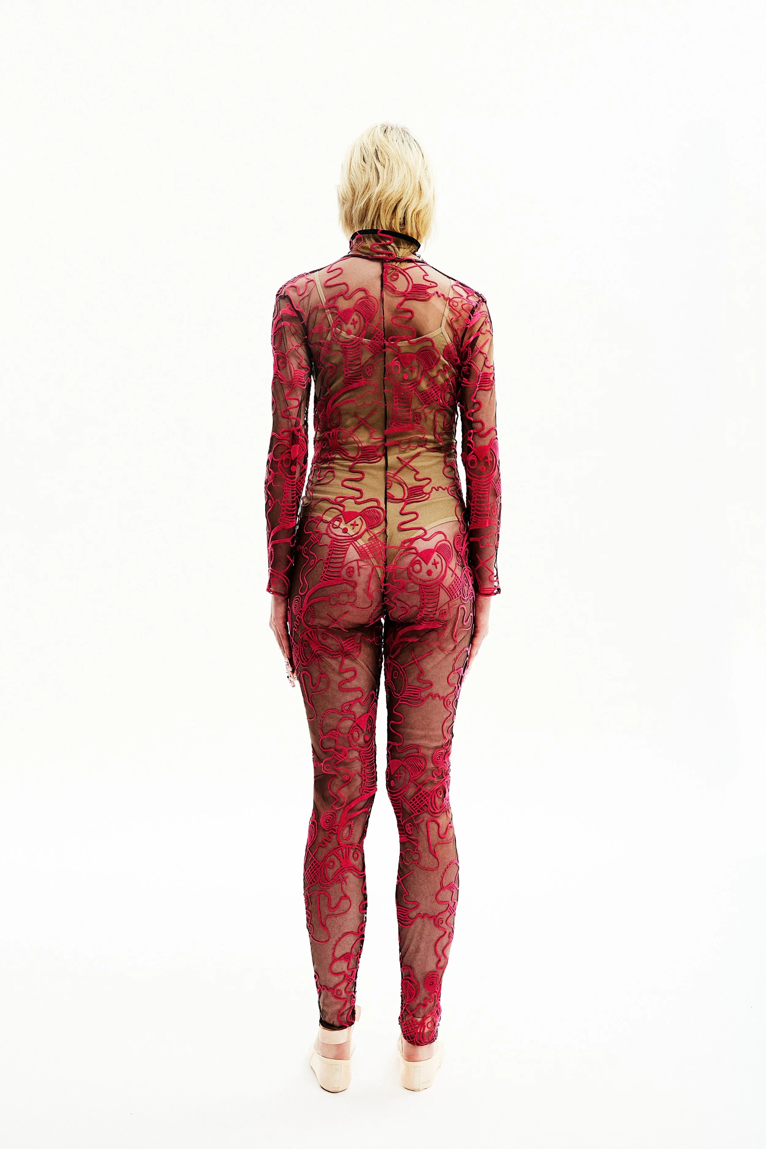Combinaison print zip rose