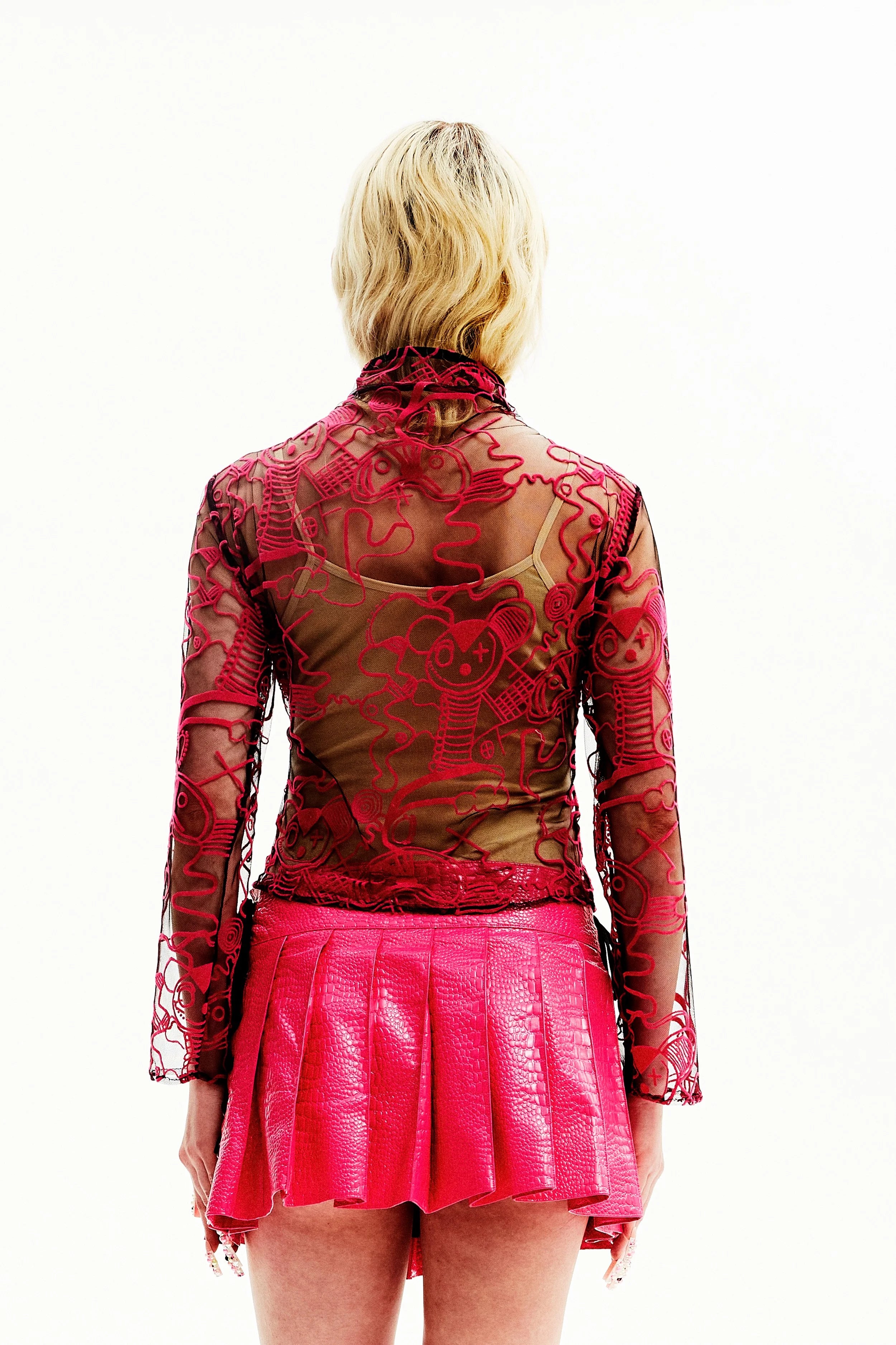 Top print zip rose