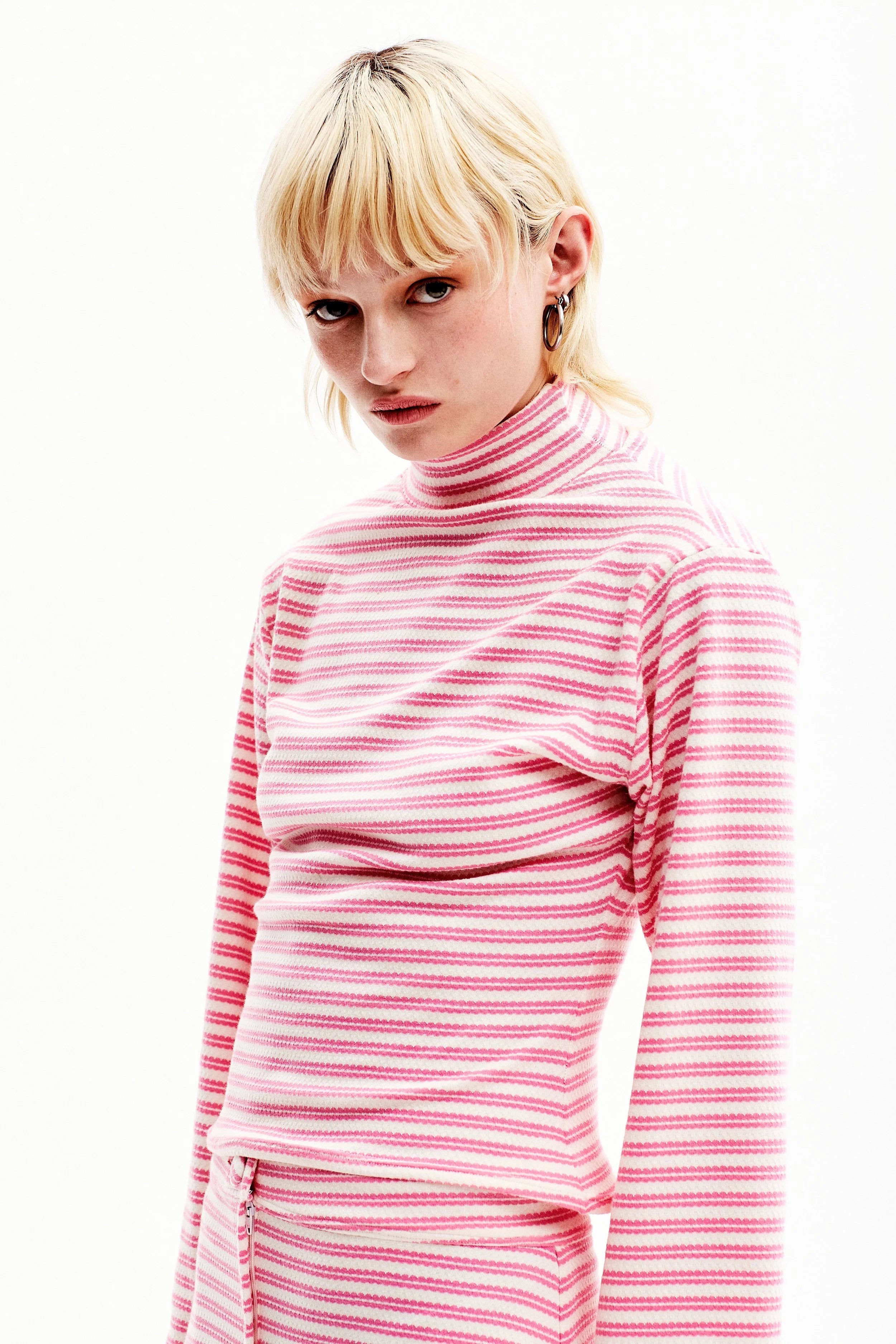 Top à rayures rose et blanc