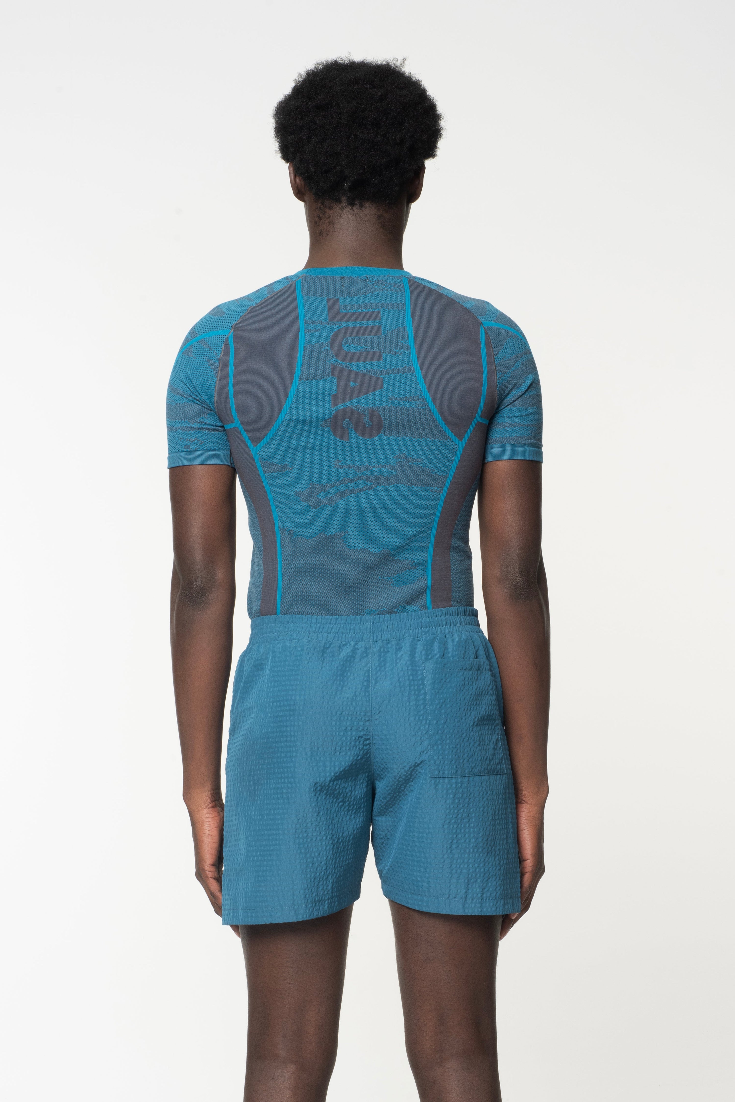 Seersucker beach shorts - teal
