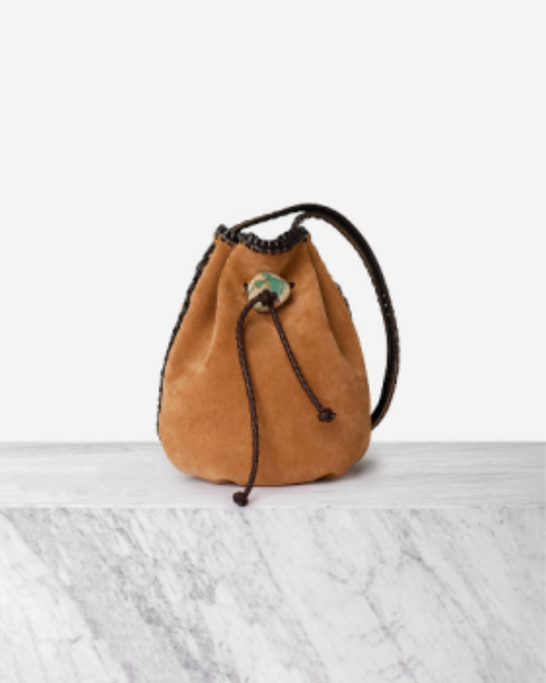 Iacobella nirmala suede bag - camel with dark brown