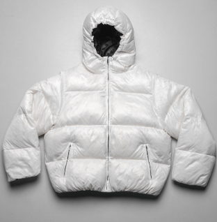 Raw translucent down jacket