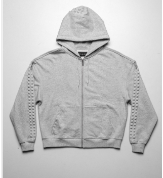 Grey pyramid embossed zip hoodie