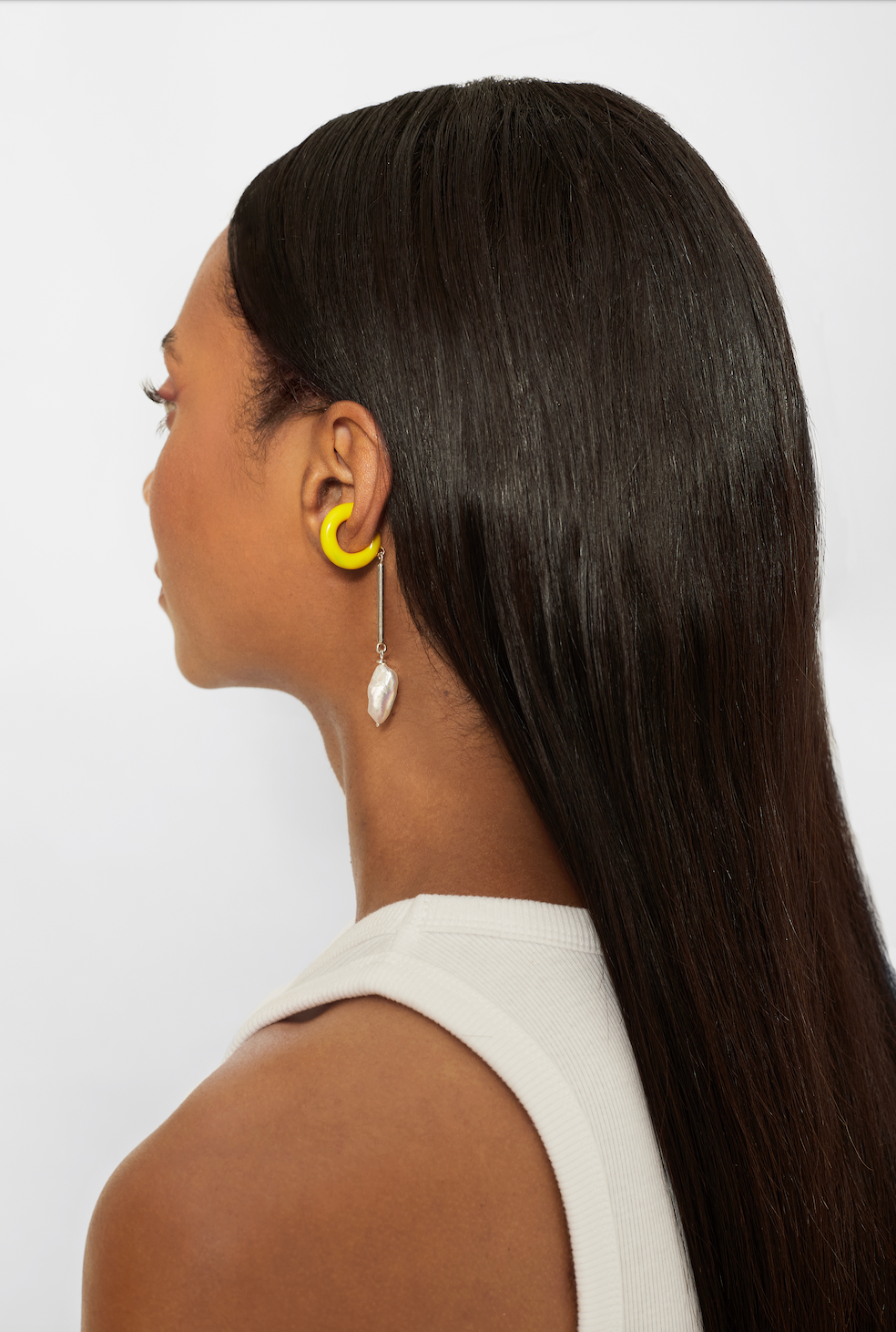 Color bar & pearl ear-cuff silver