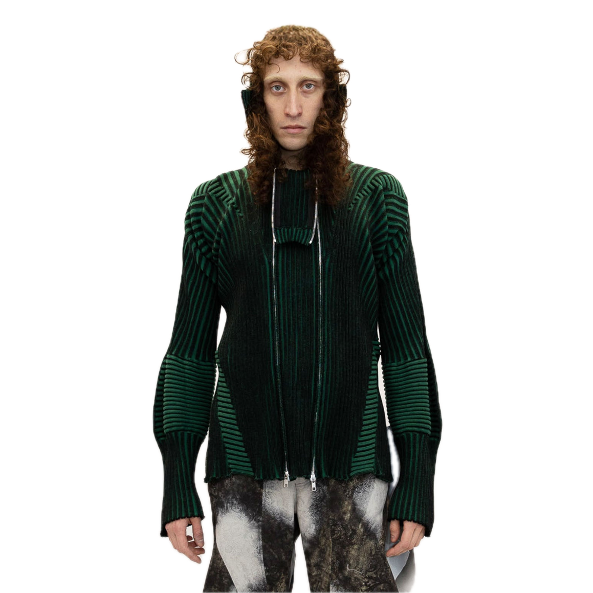 Healer knit zip jacket black and green