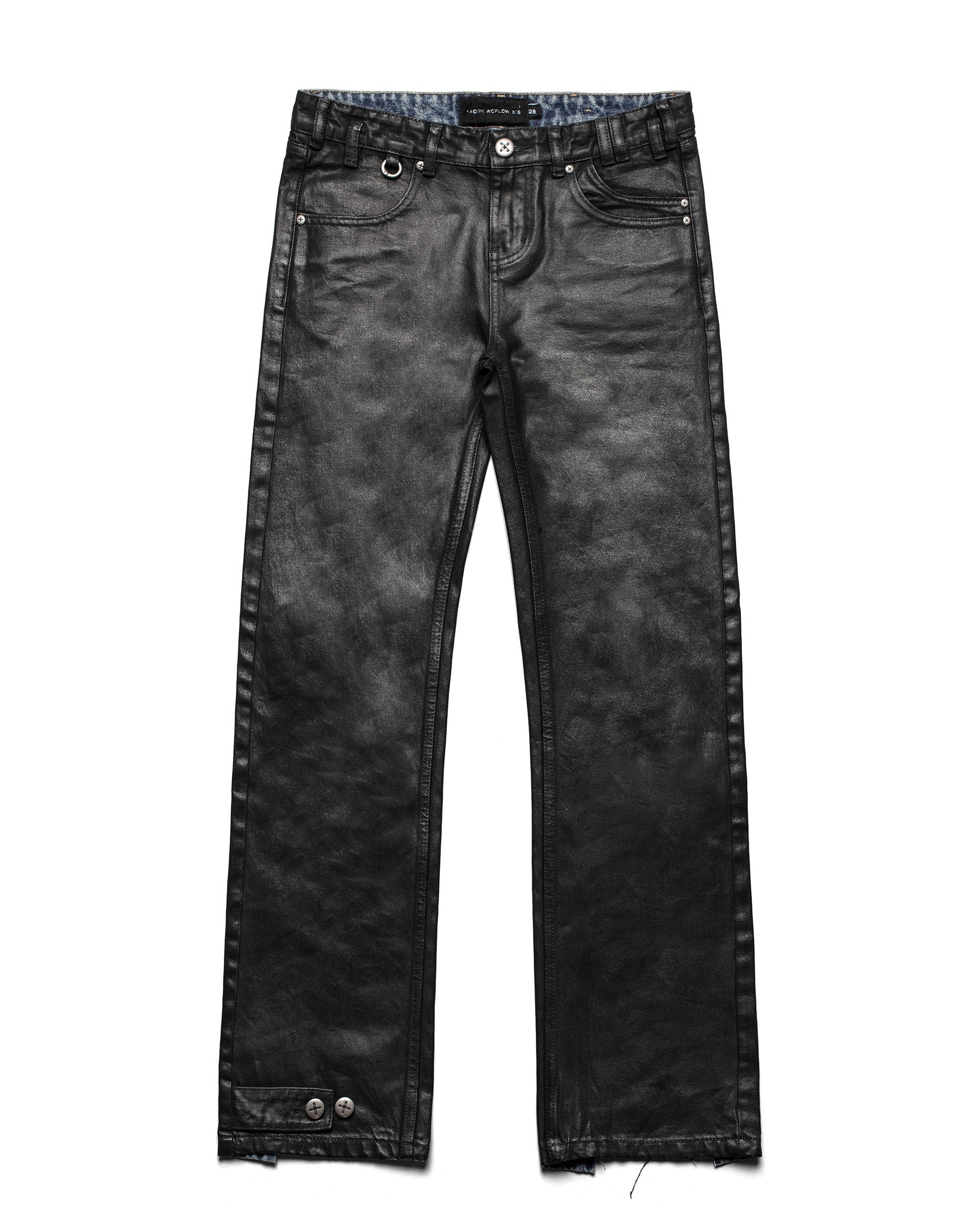 Coated slim low-waist denim