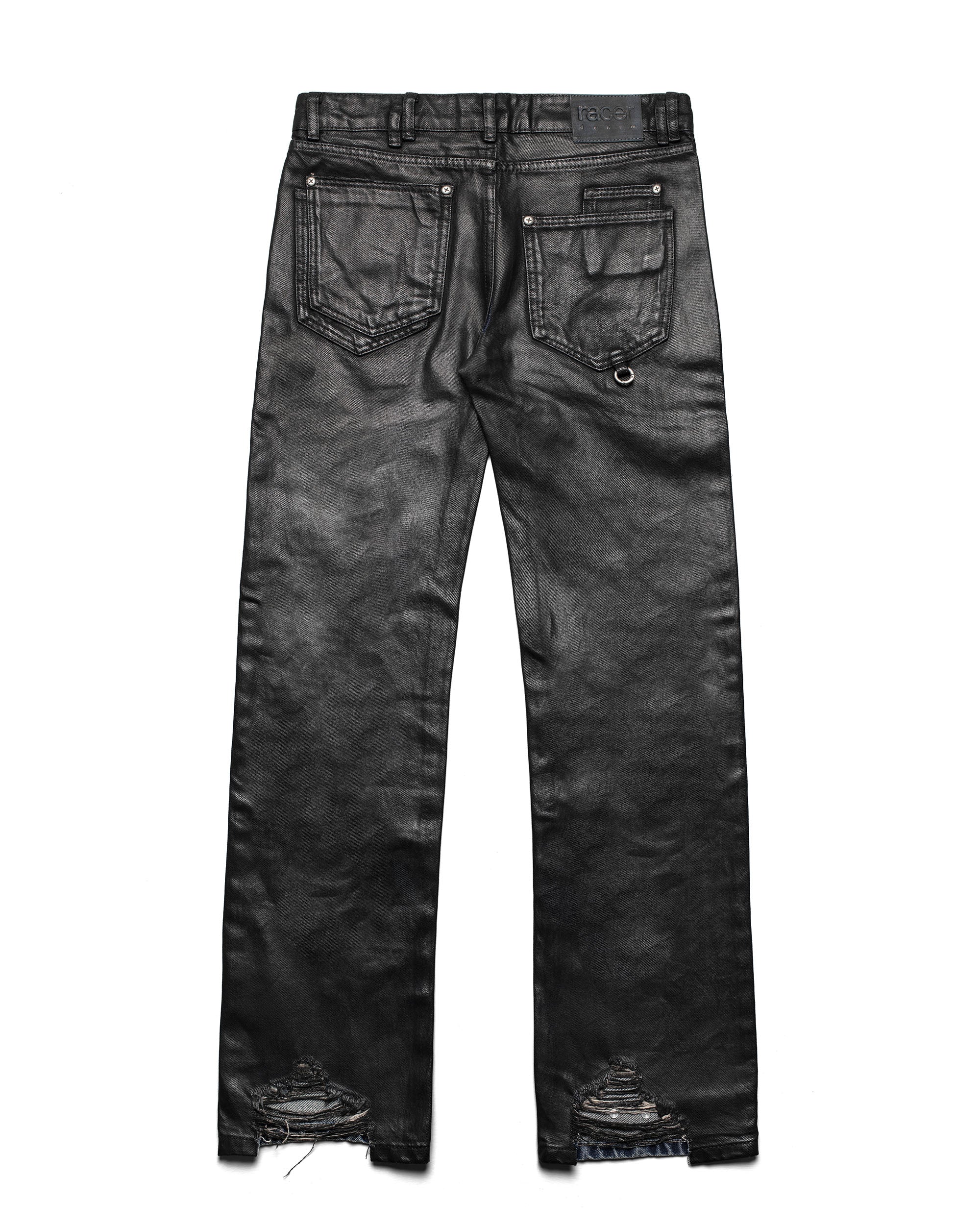 Coated slim low-waist denim