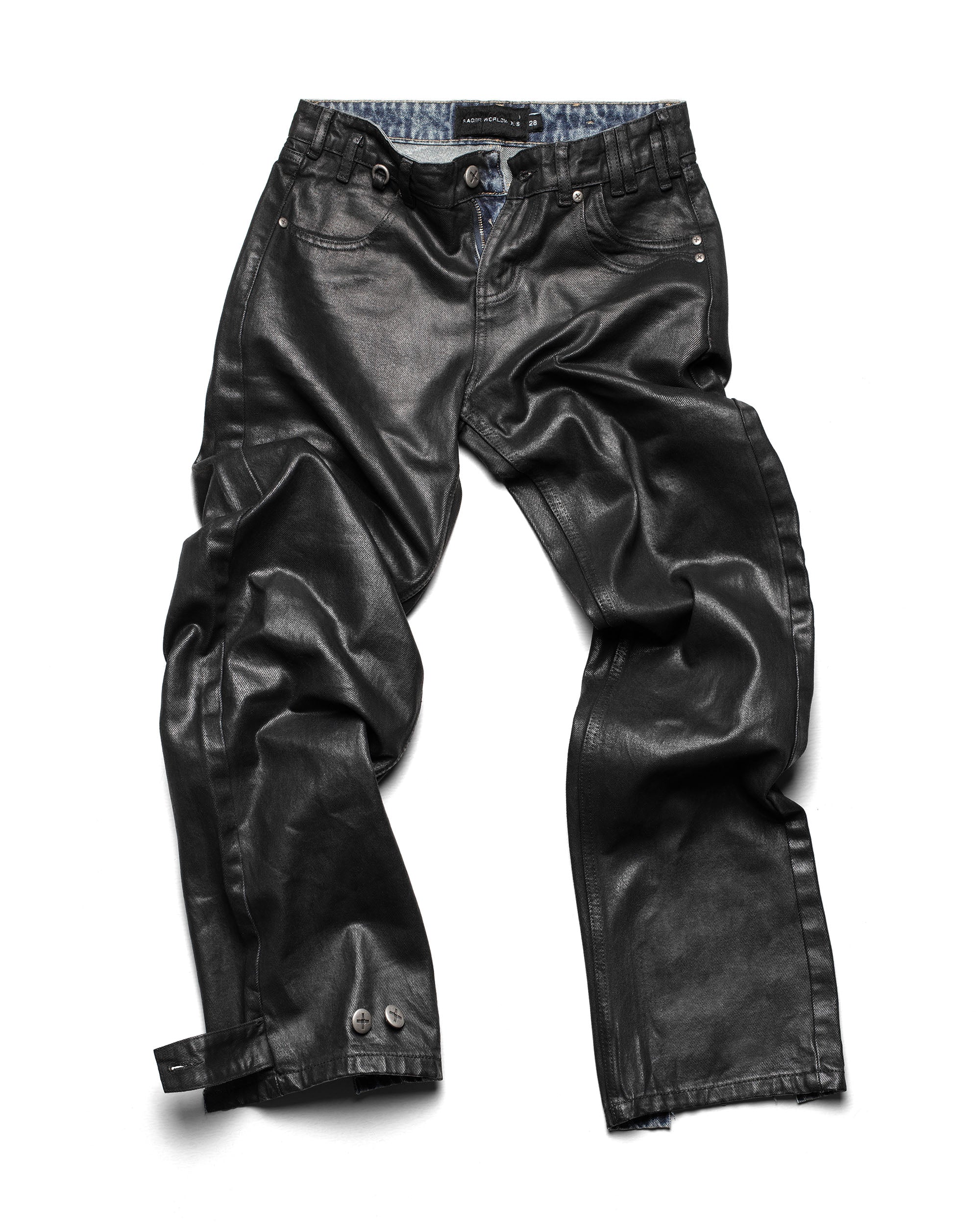 Coated slim low-waist denim