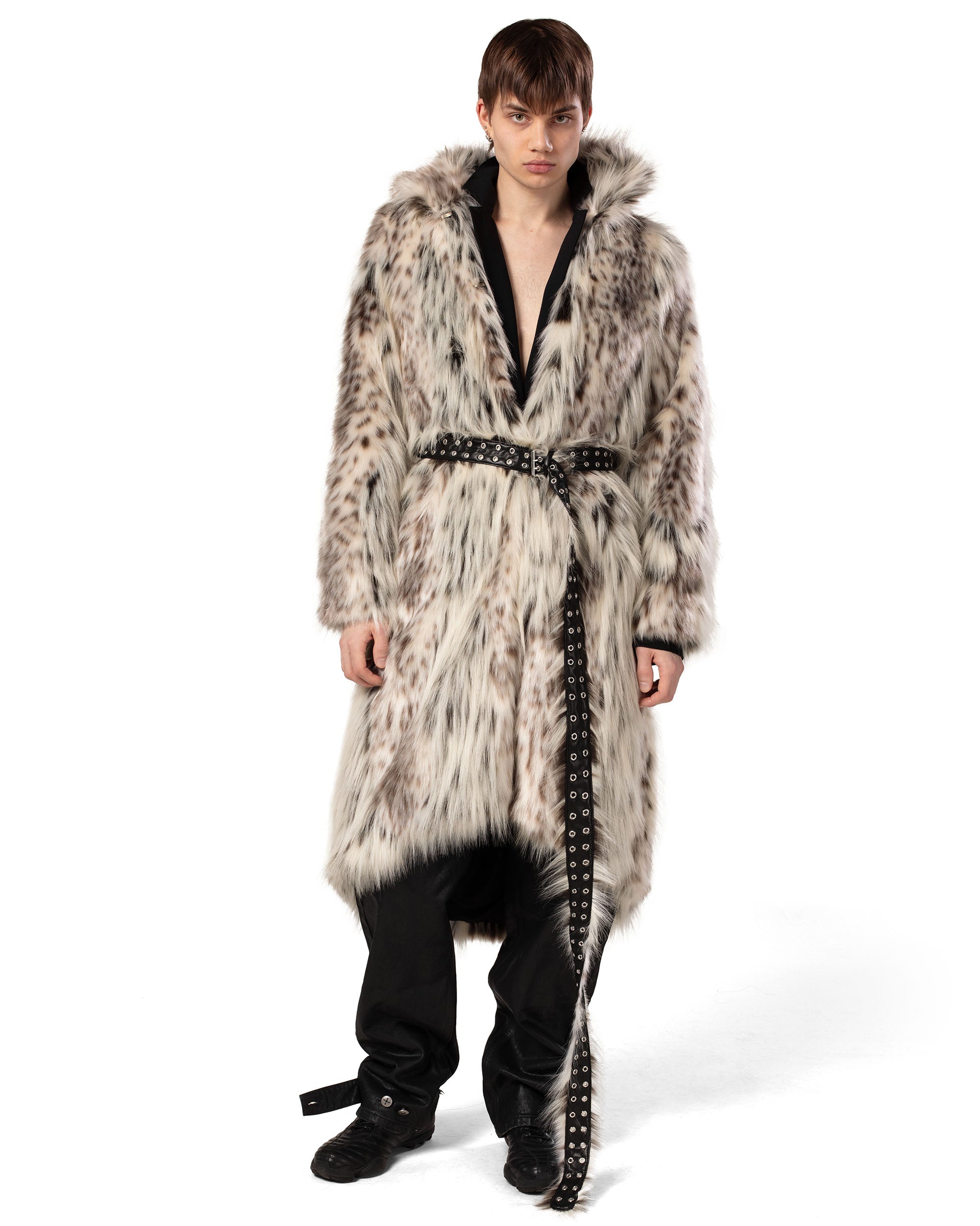 Long snow lynx fur coat