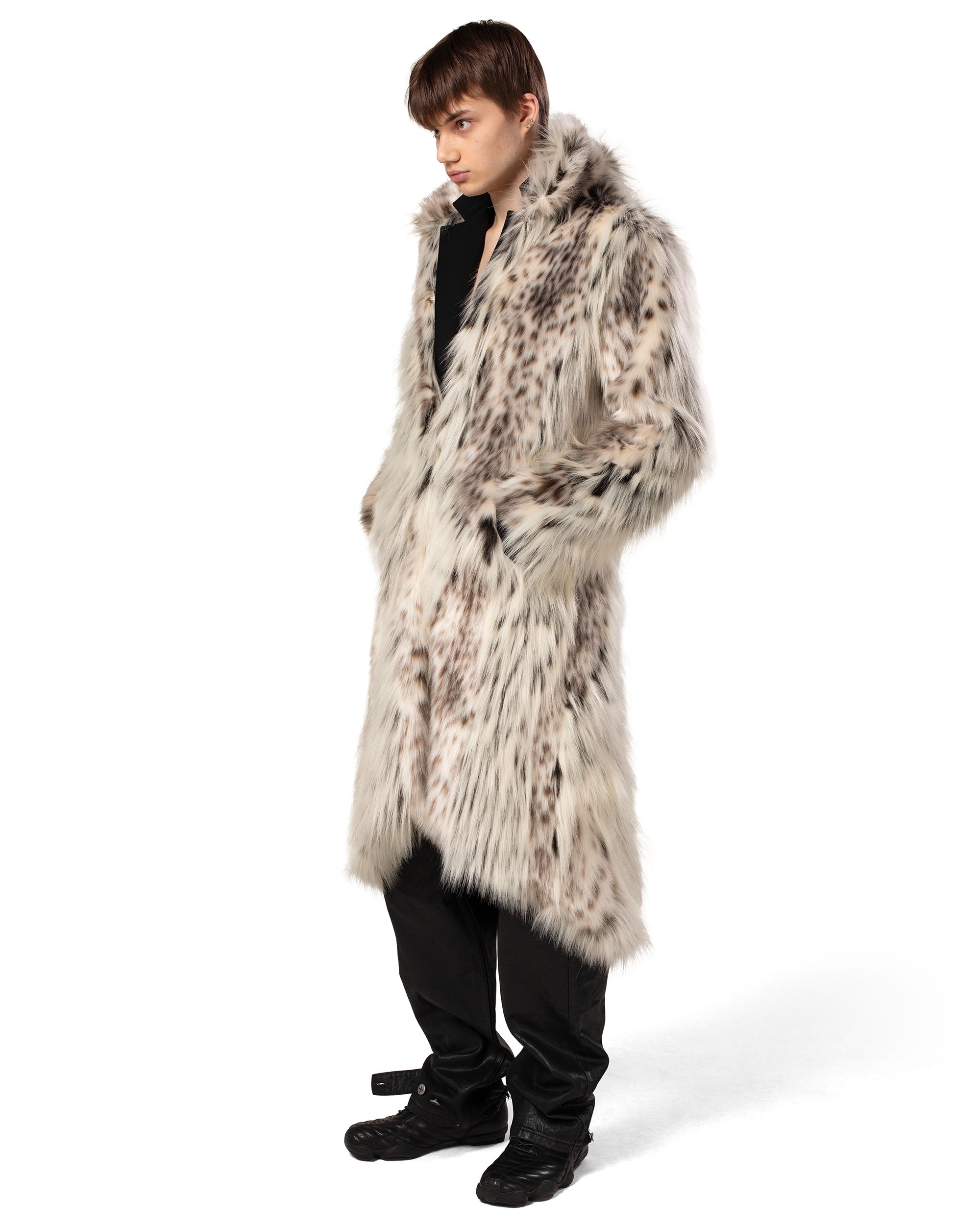Long snow lynx fur coat