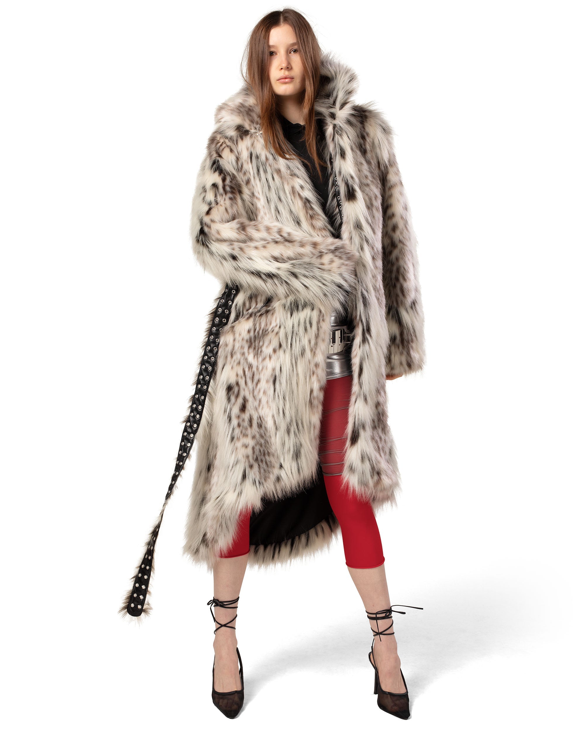 Long snow lynx fur coat