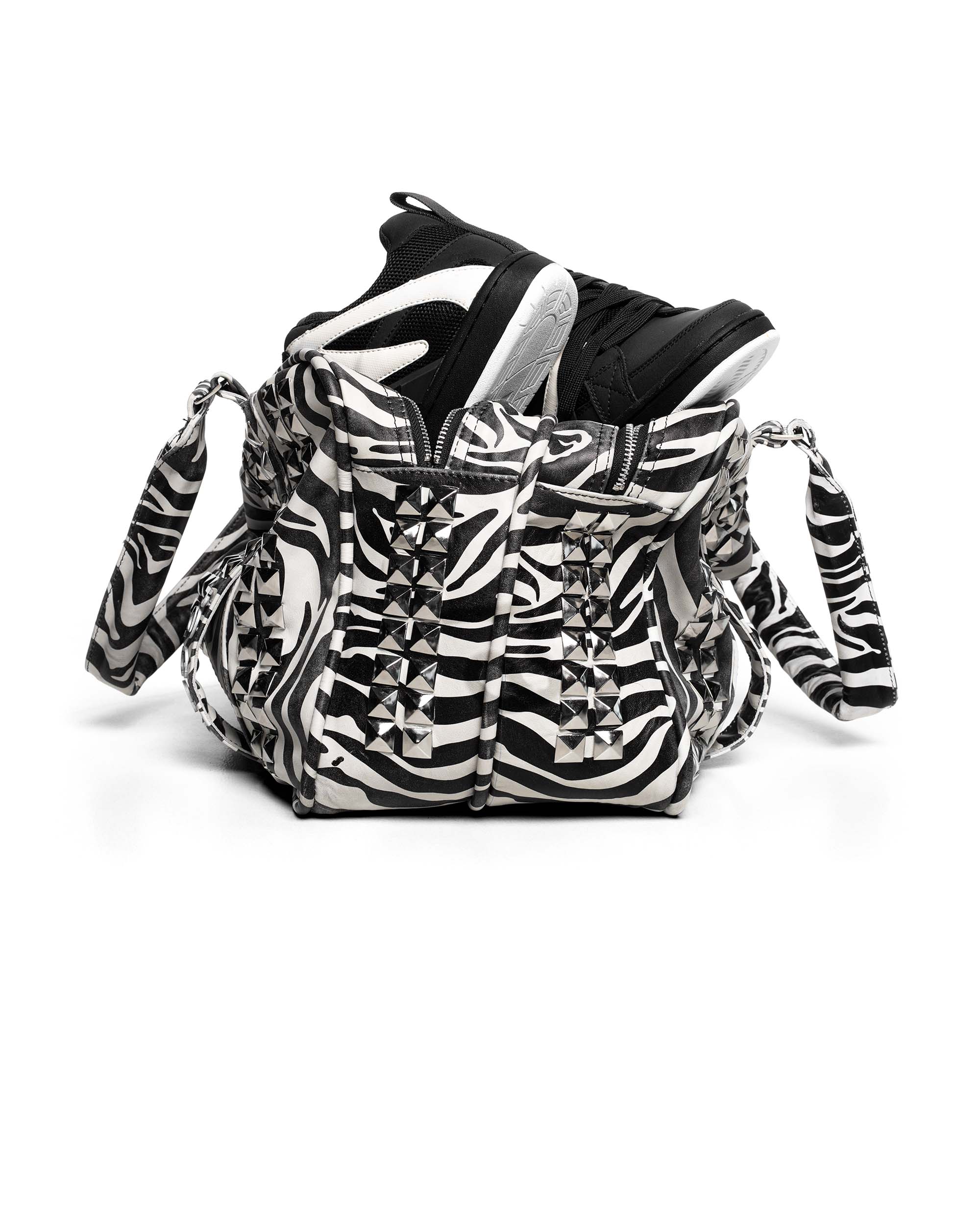 Zebra studded leather bag