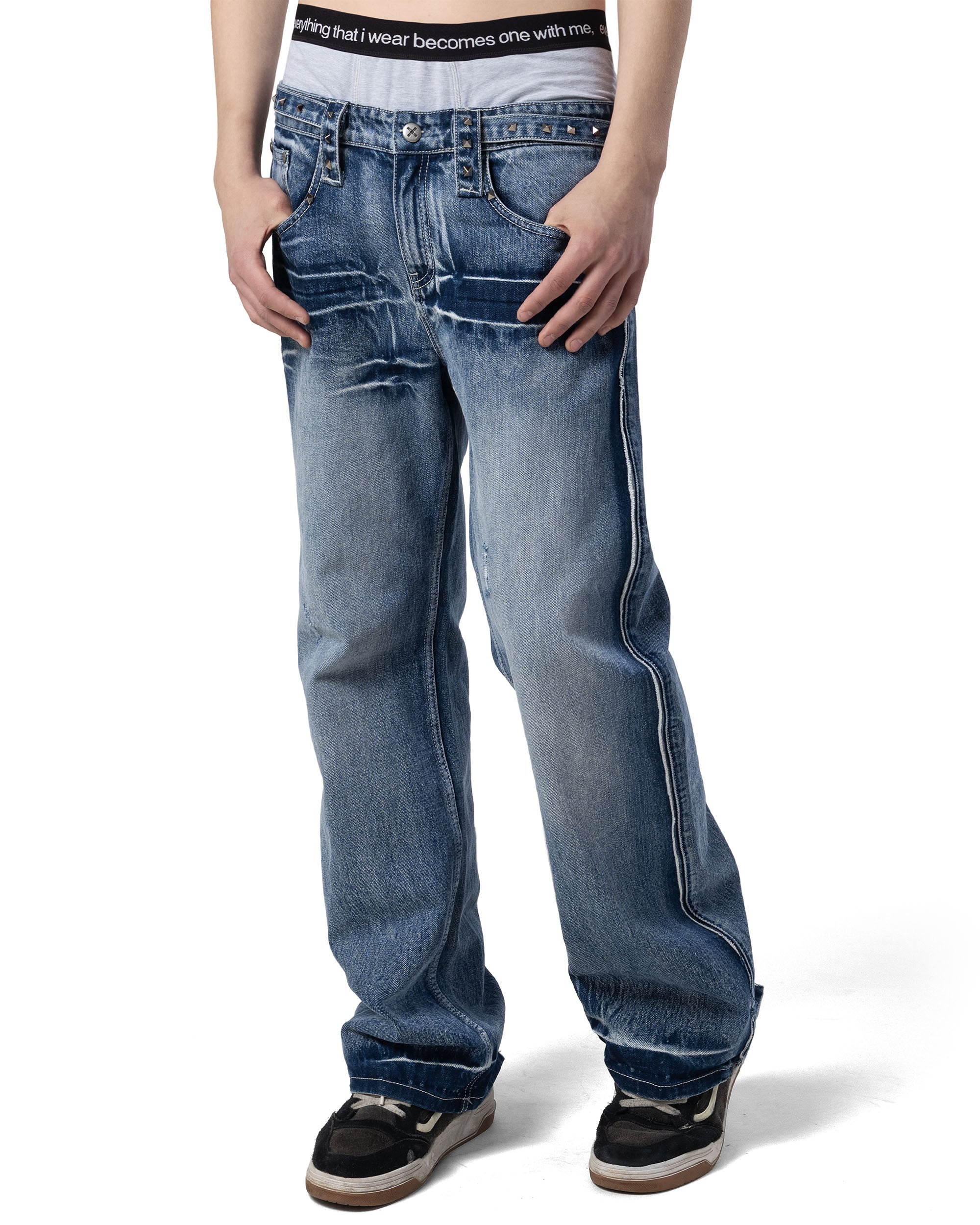 Bleached studded denim