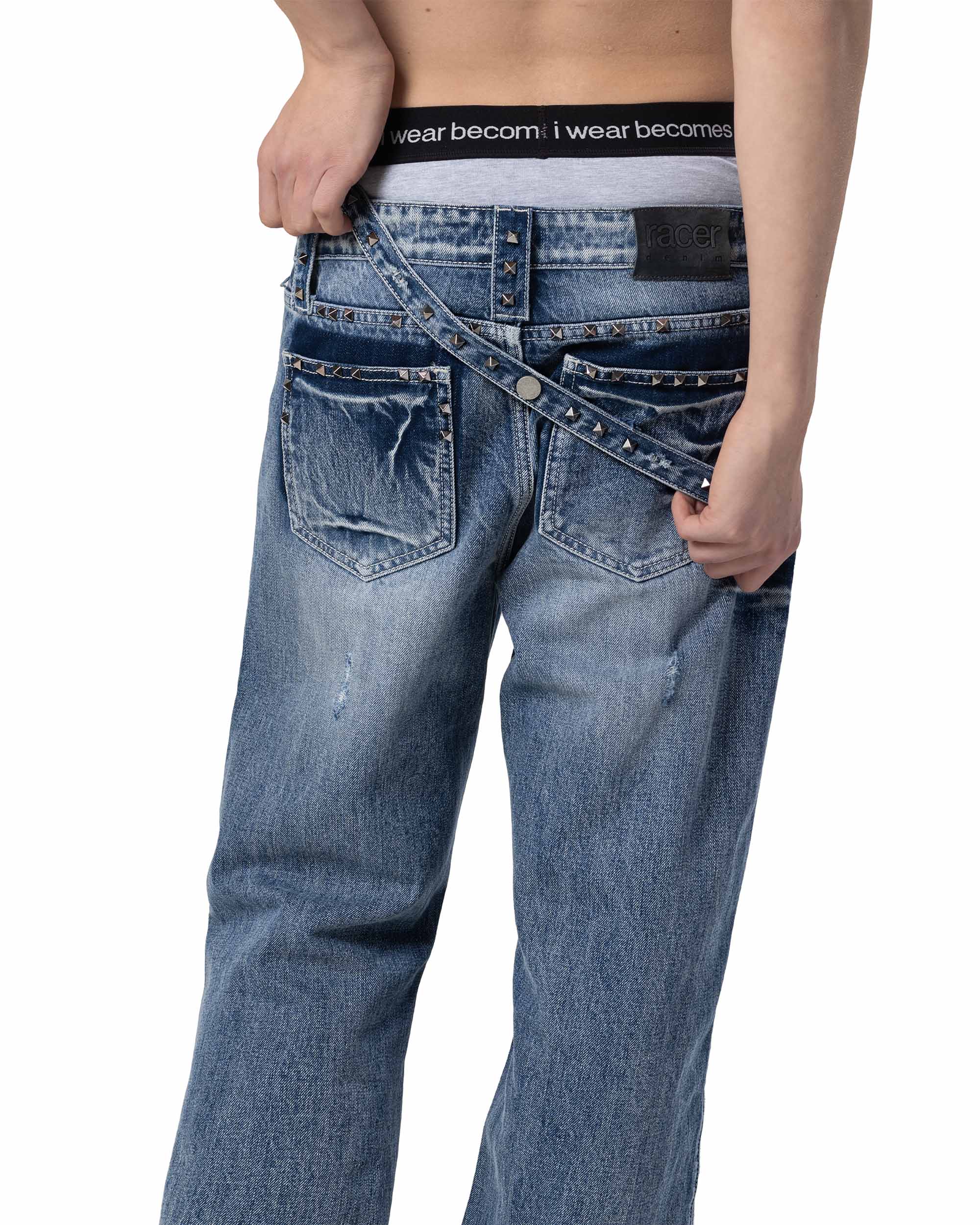 Bleached studded denim