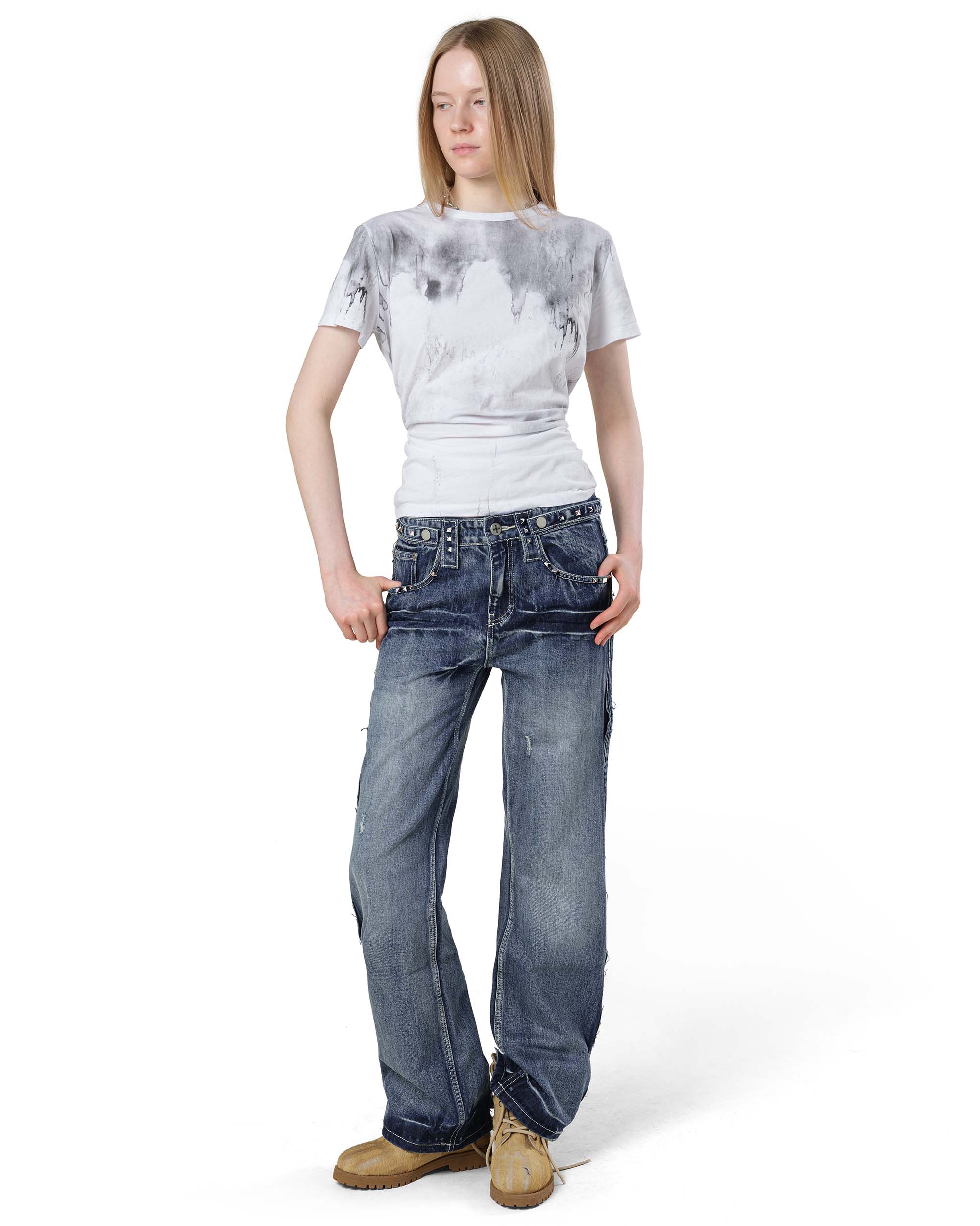 Bleached studded denim